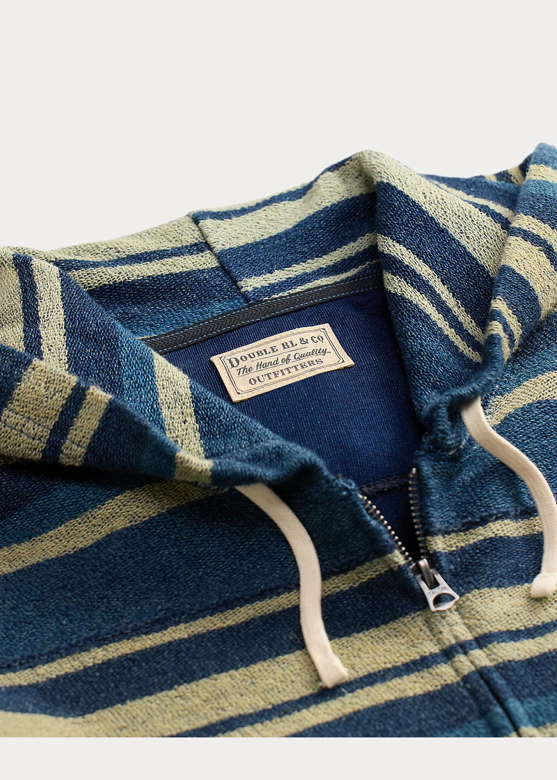 Indigo Striped Reverse-Terry Hoodie 3