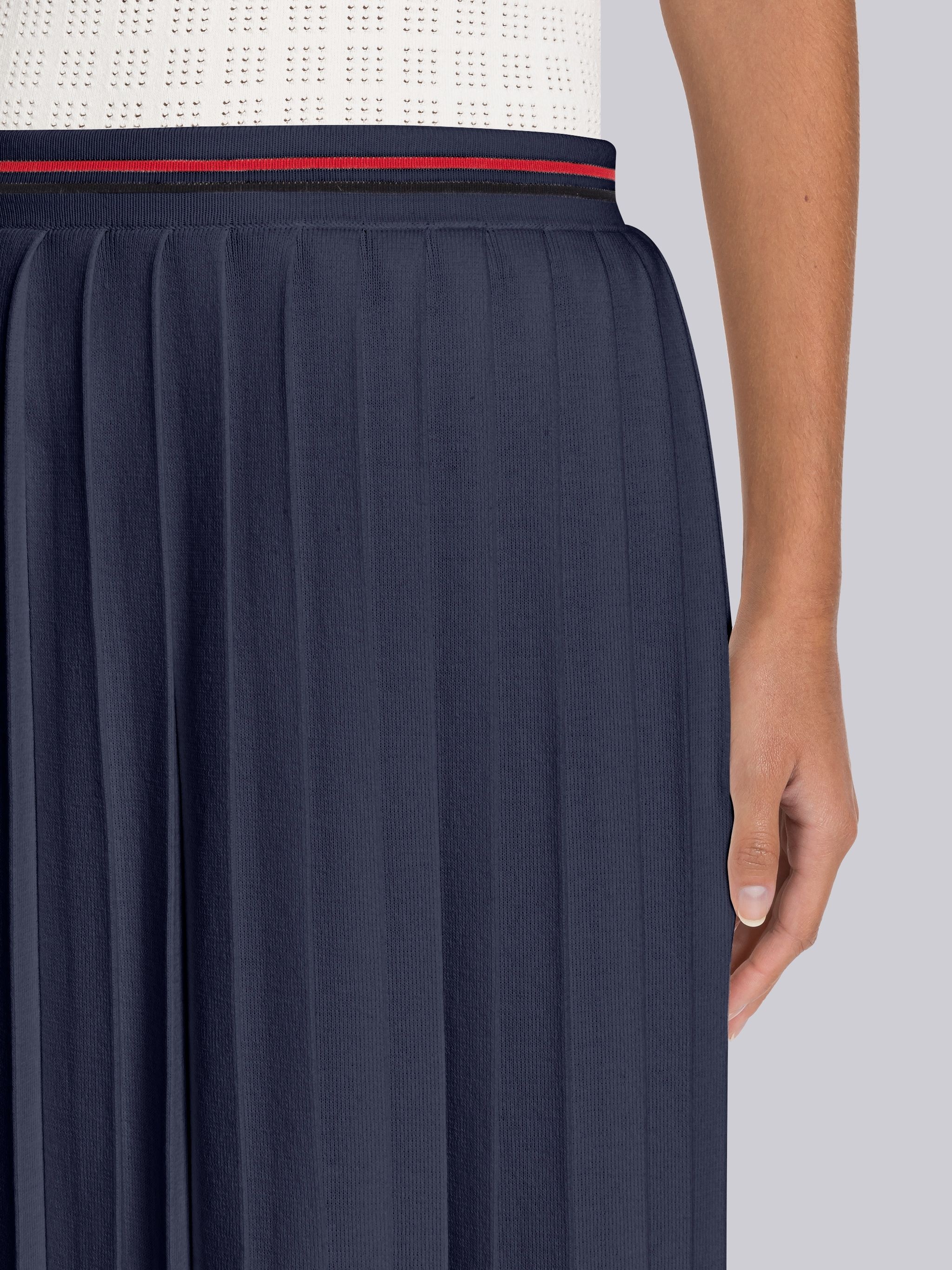 CALF LENGTH PLEATED SKIRT IN COTTON W/ RWB STRIPE - 5