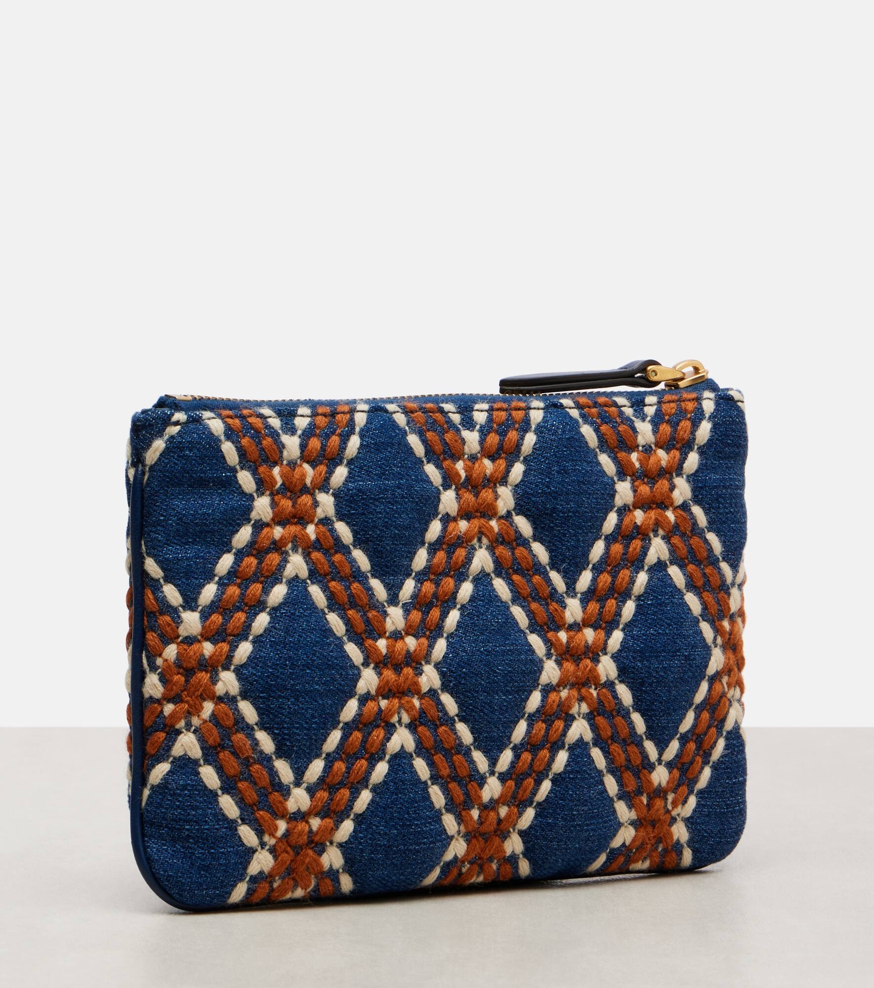 Quiltie 67 embroidered denim pouch - 3