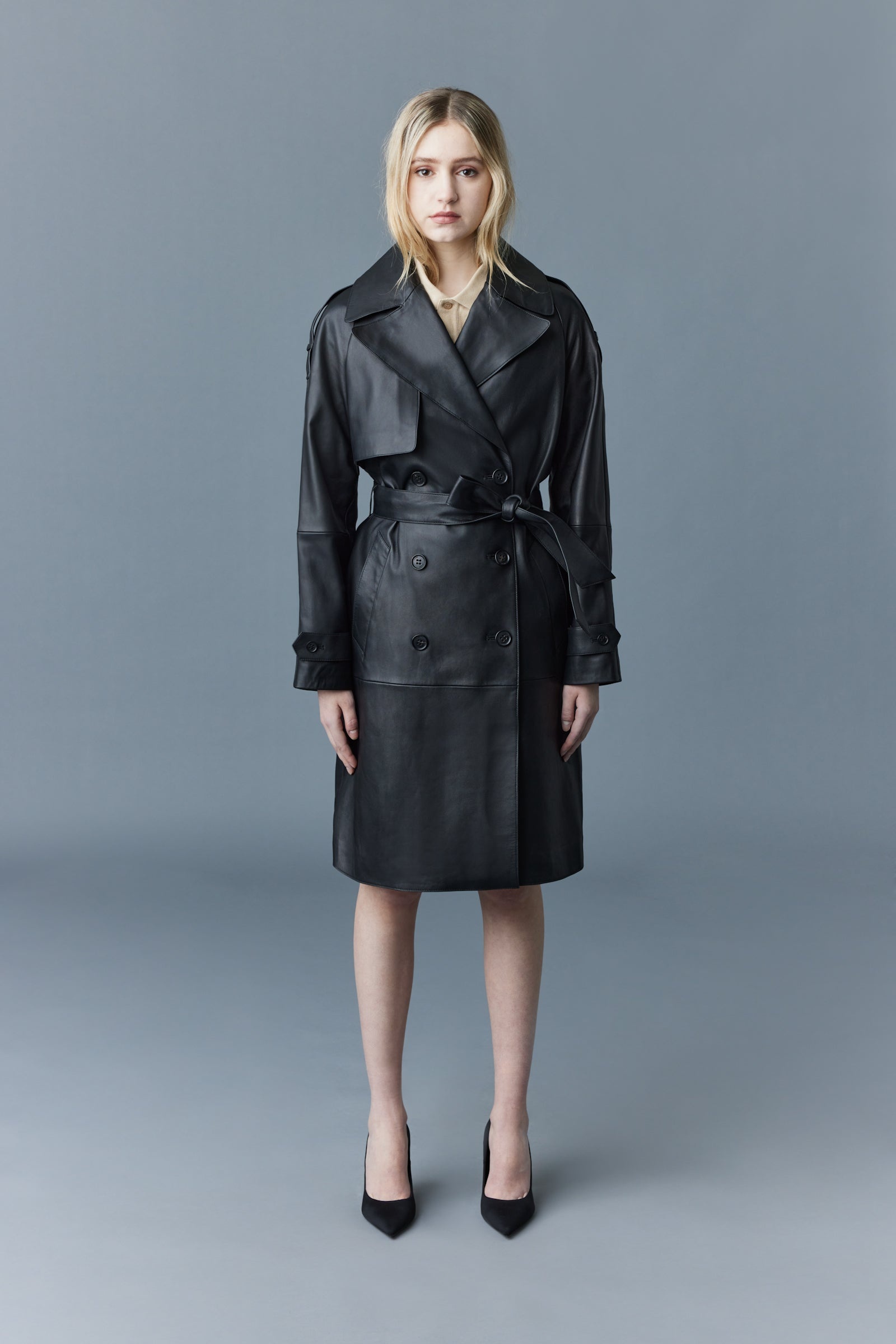 TRISHA Leather trench coat with sash belt - 2