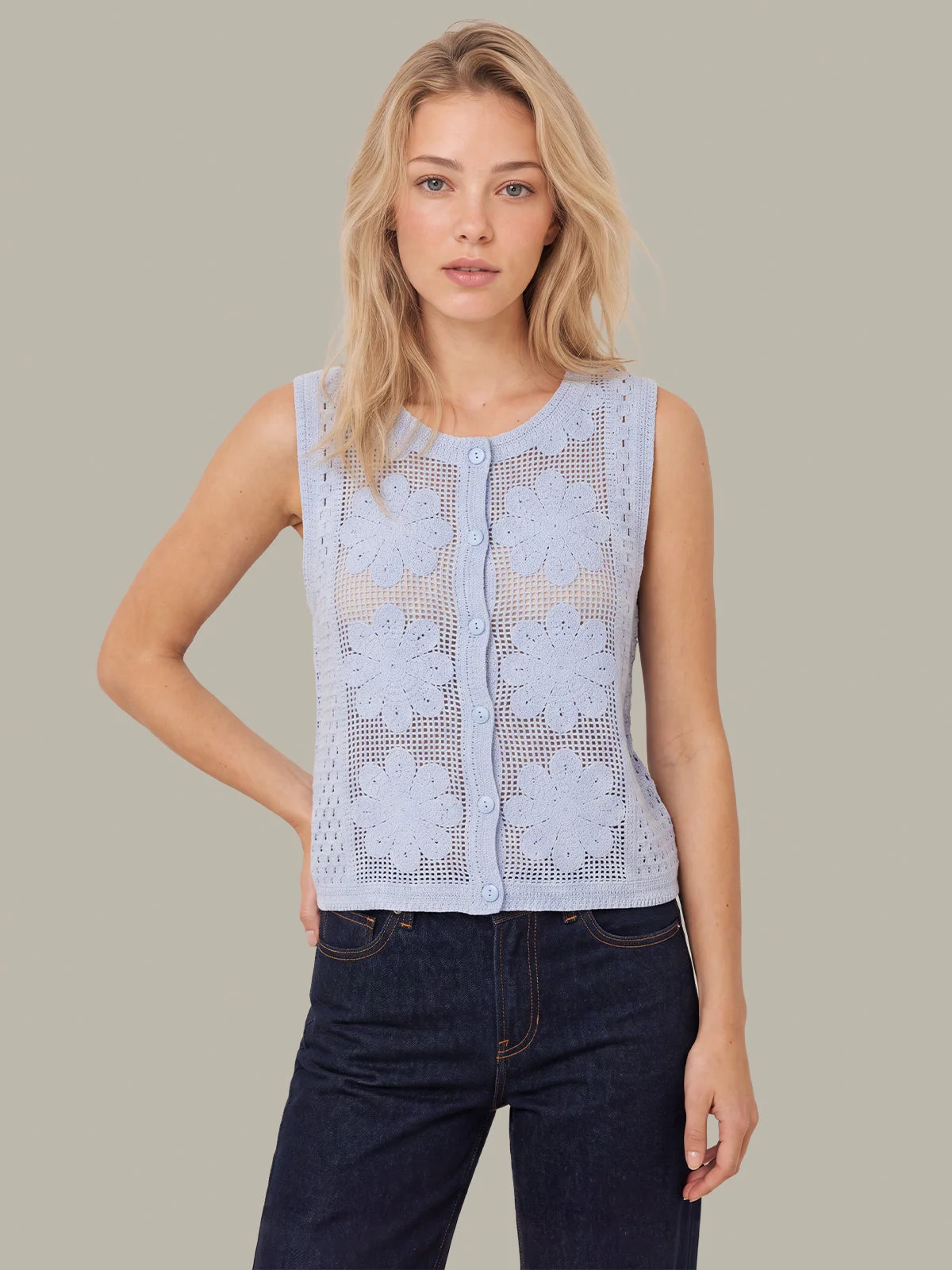 Crochet Button Front Vest - 1