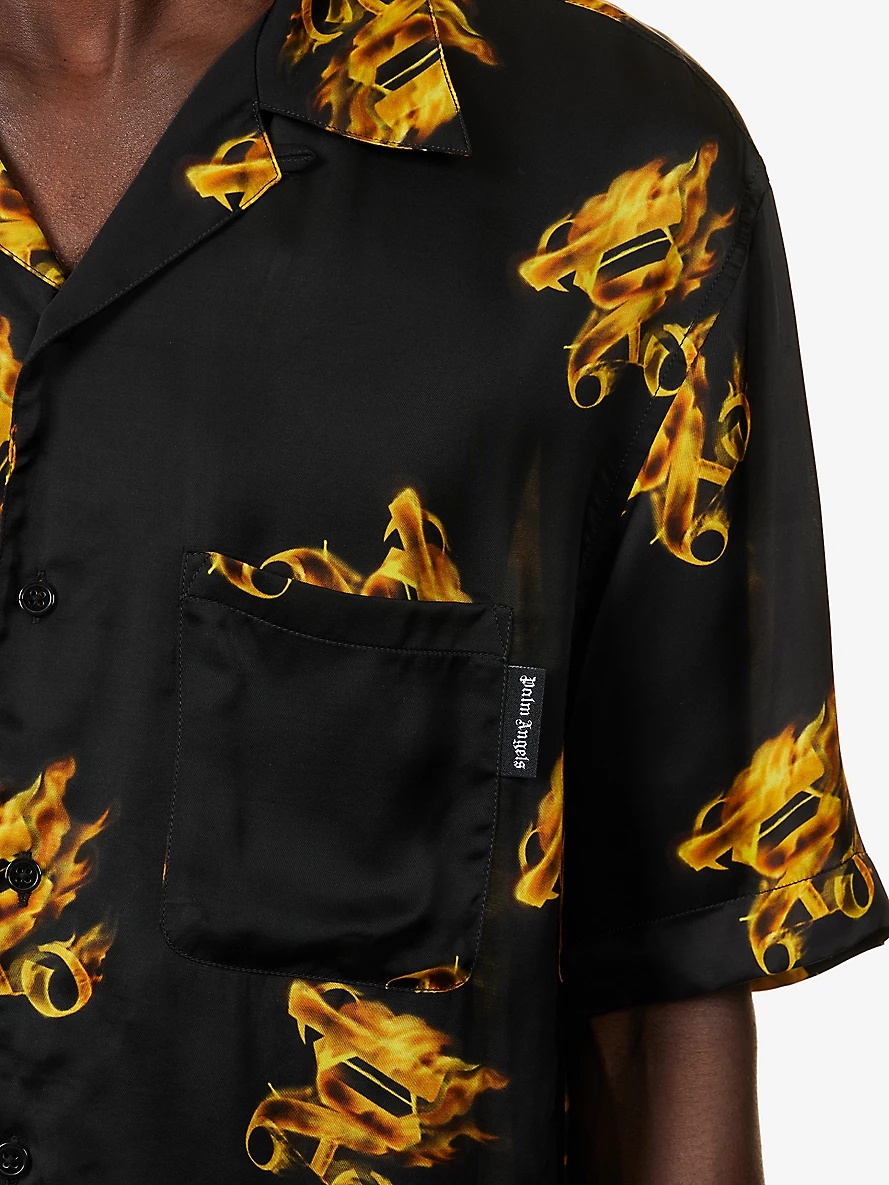 Burning brand-print relaxed-fit satin shirt - 5