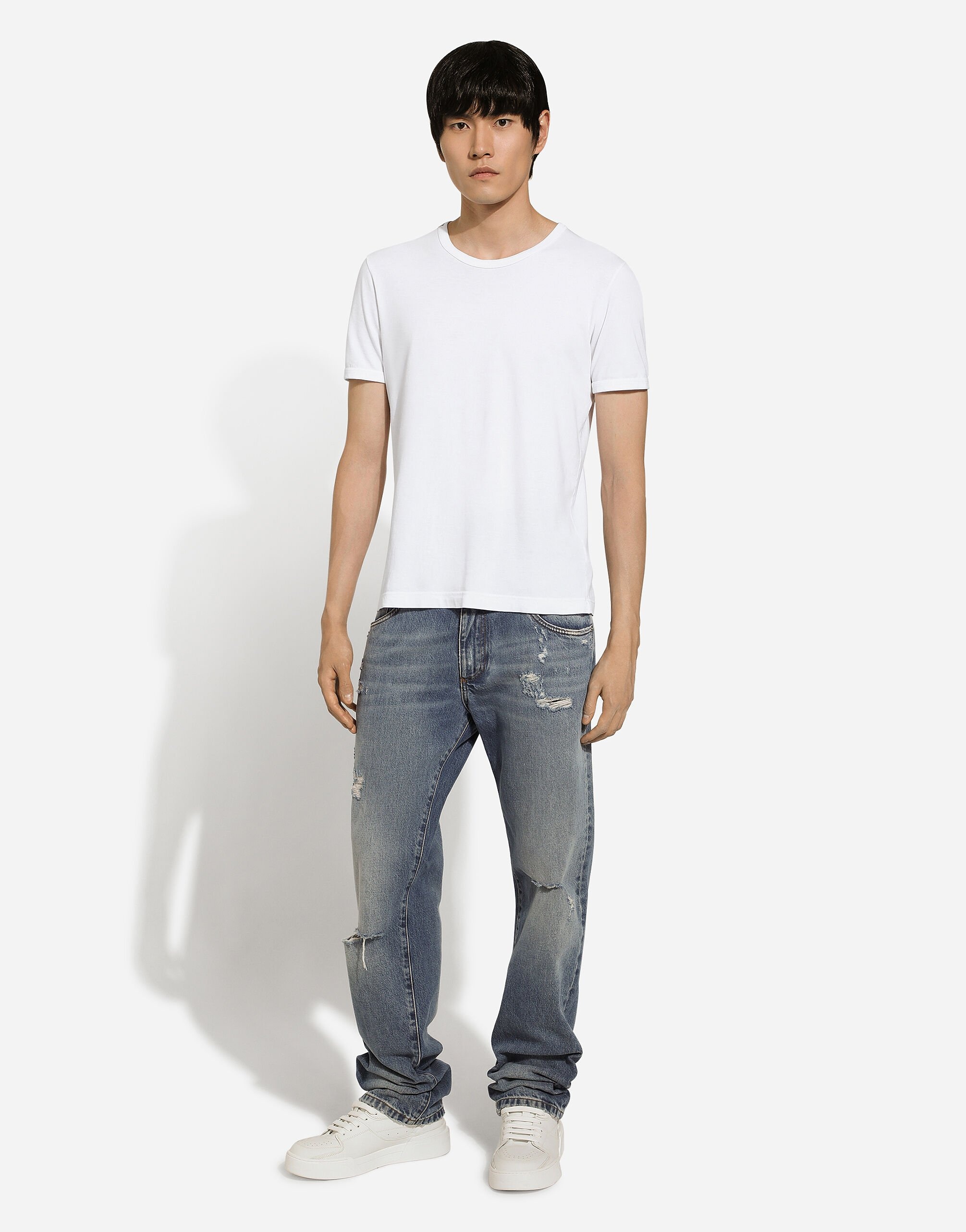 Classic blue denim jeans with abrasions - 2