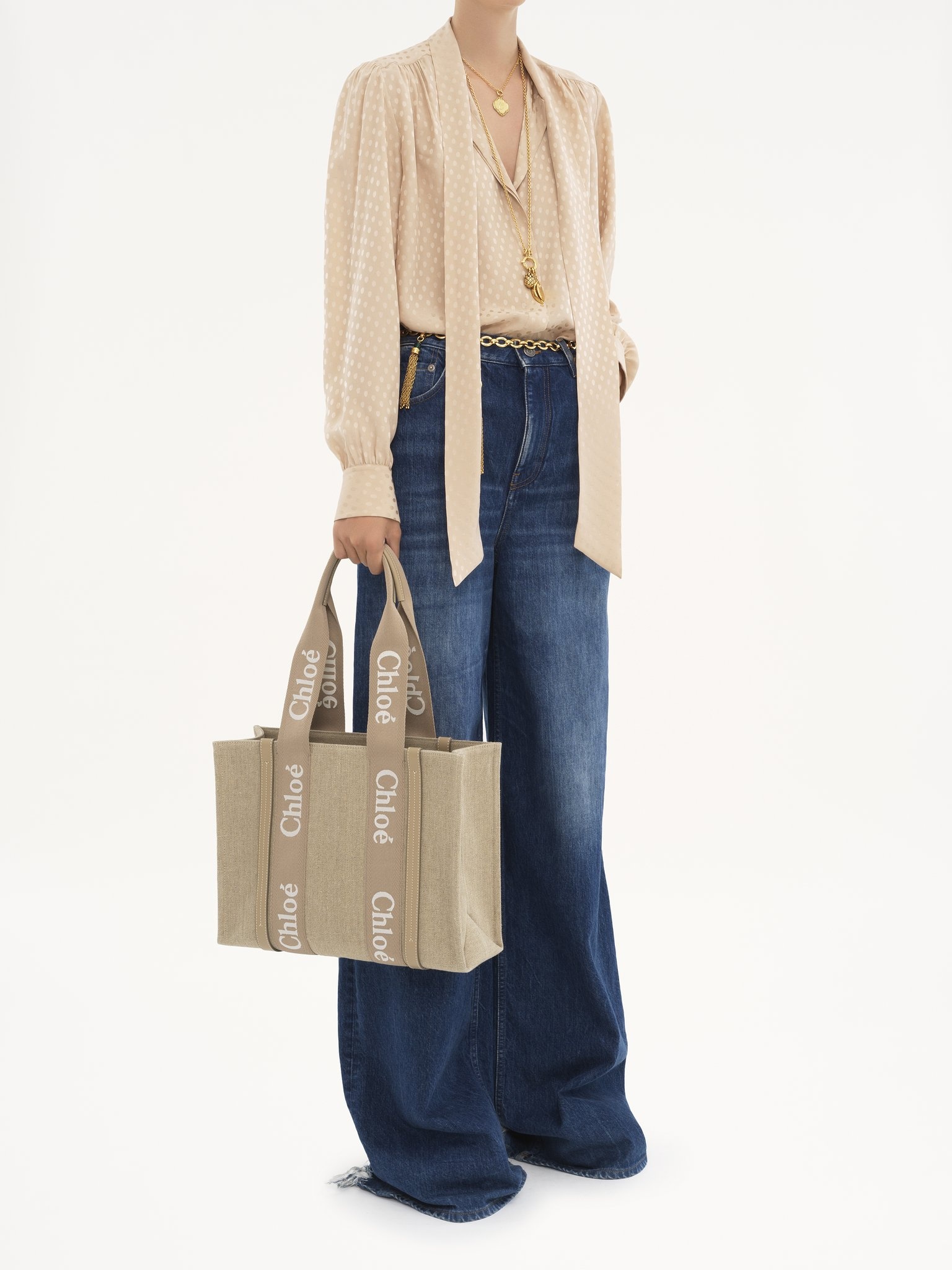 WOODY TOTE BAG IN LINEN & LEATHER - 8