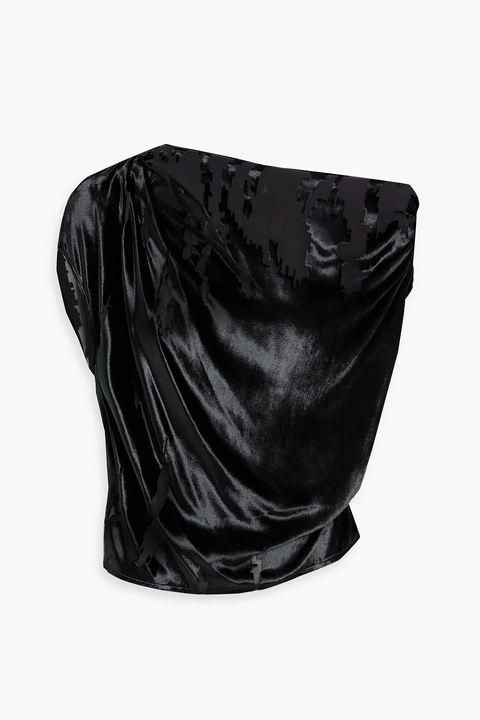 One-shoulder draped devoré-velvet top - 1