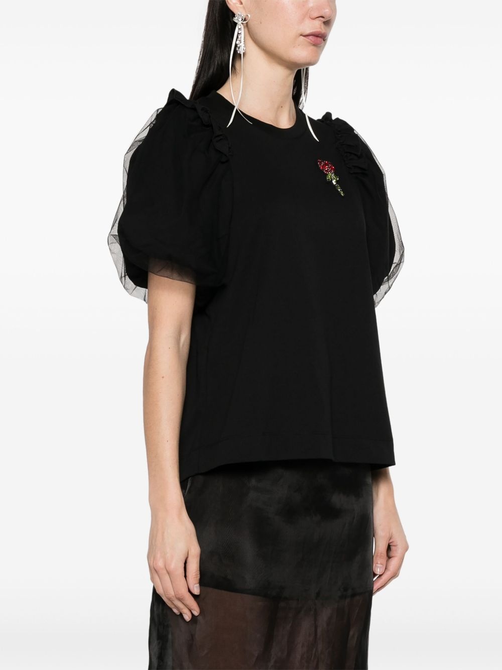 flower-embellished T-shirt - 3