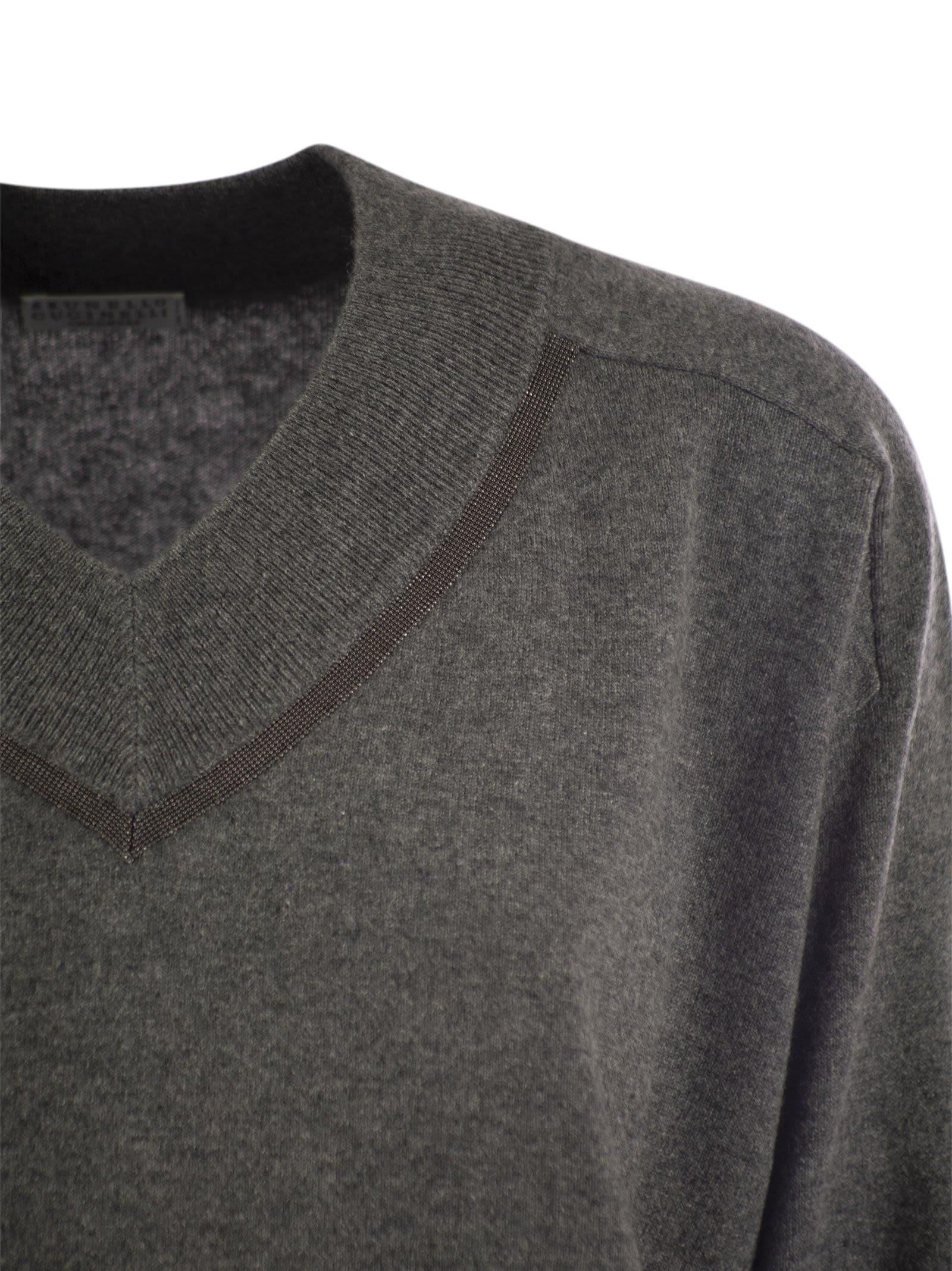Brunello Cucinelli Women Cashmere Sweater With Shiny Neckline - 4