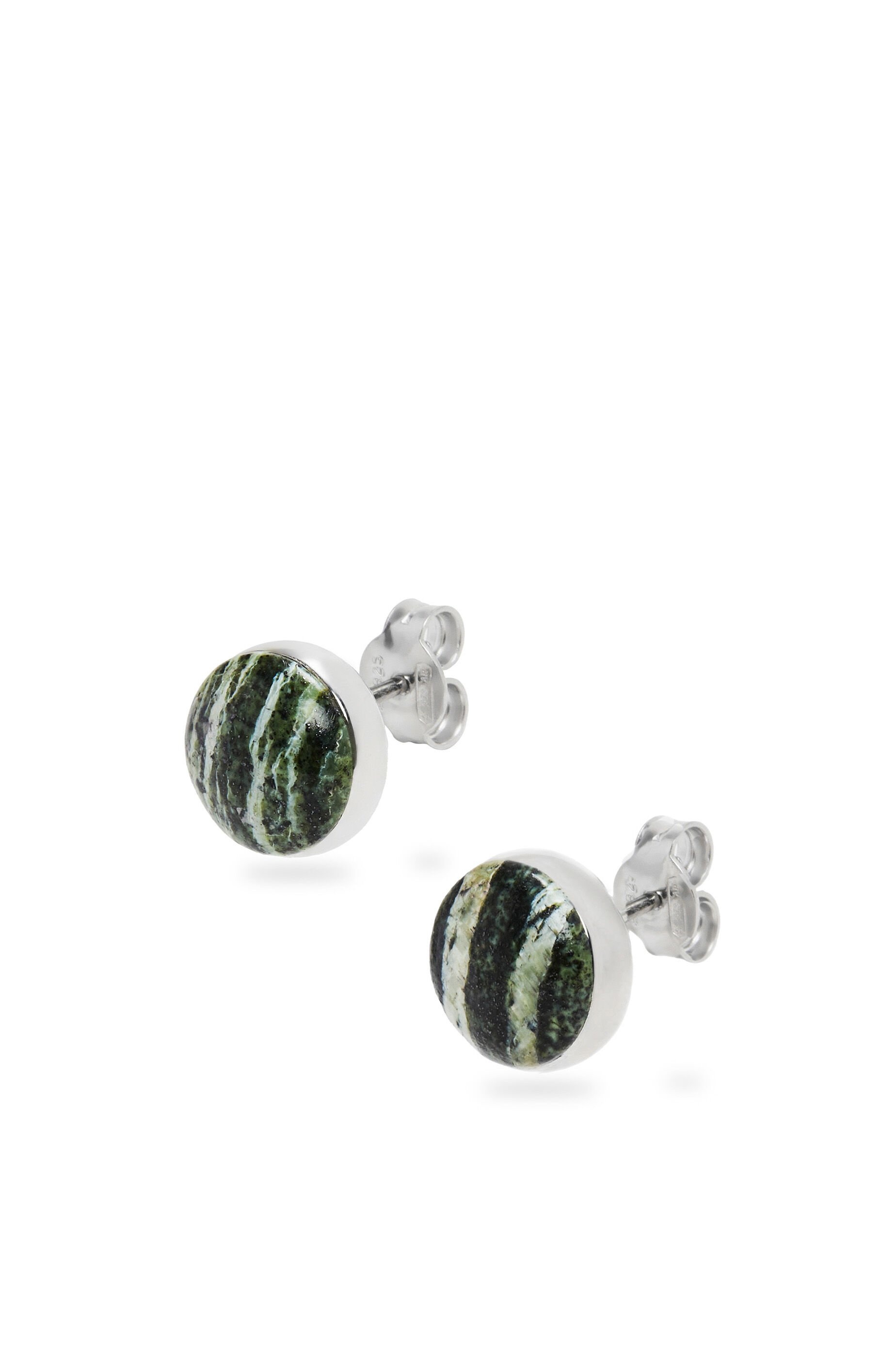Anagram Pebble stud earrings in sterling silver and zebra jasper 1