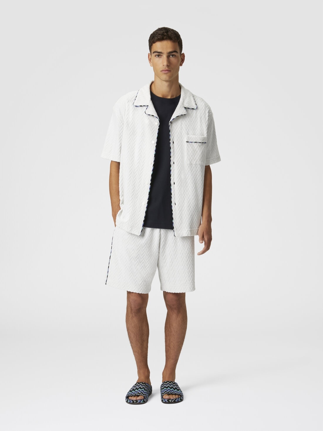 Bowling shirt in zig zag cotton terry with contrasting profiles - 2