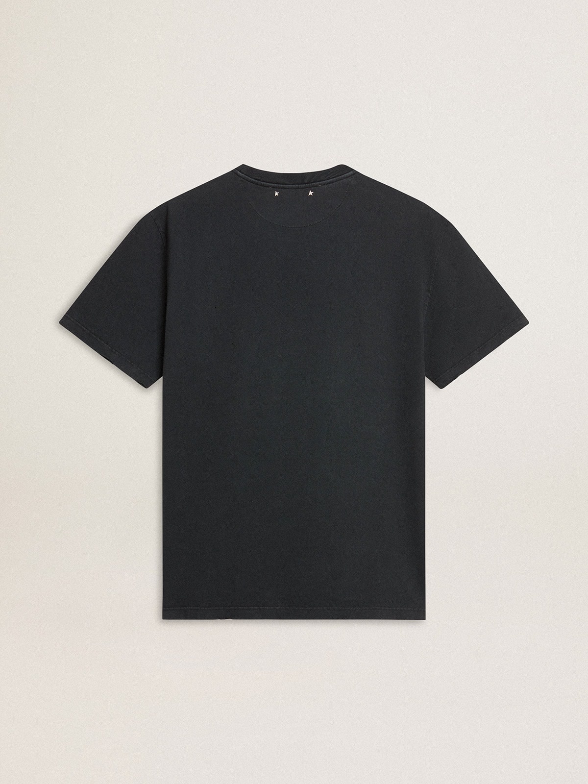 Men’s worn-black cotton T-shirt with print on the front - 5