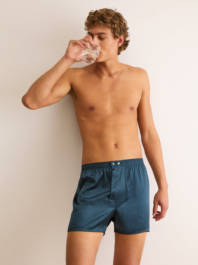 Men's Classic Fit Boxers Silk London Geo Cross Blue & Teal 7