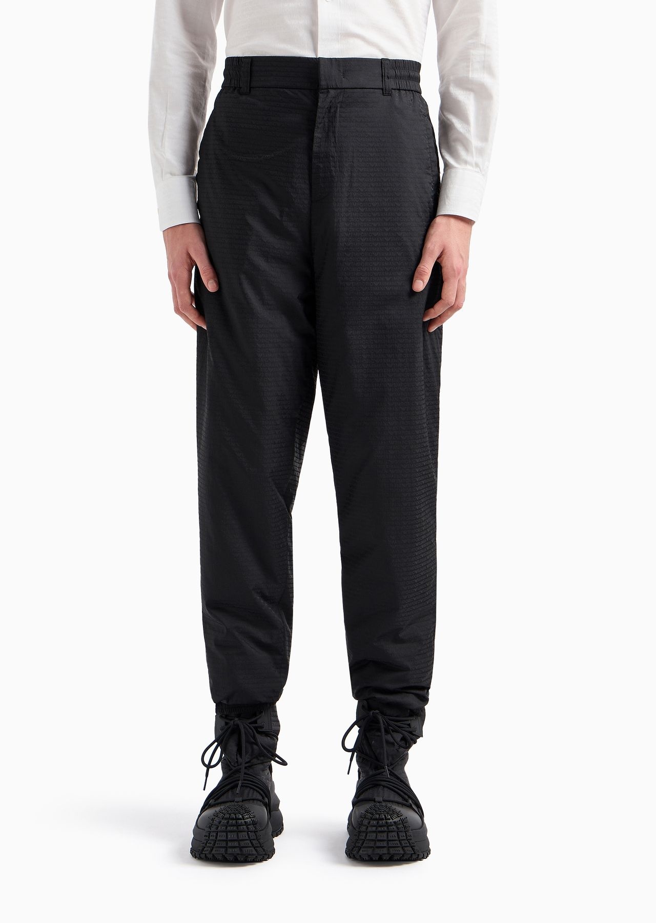 Jacquard nylon trousers with elastic hems and all-over logo lettering - 2