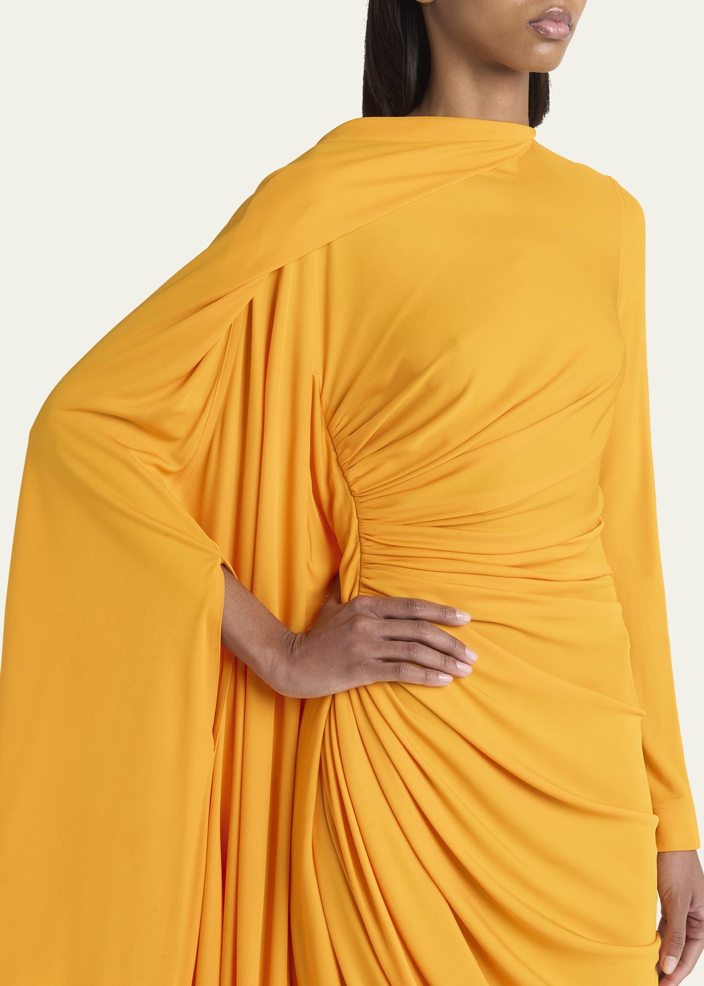 Draped Matte Viscose Jersey Cape Maxi Dress - 5