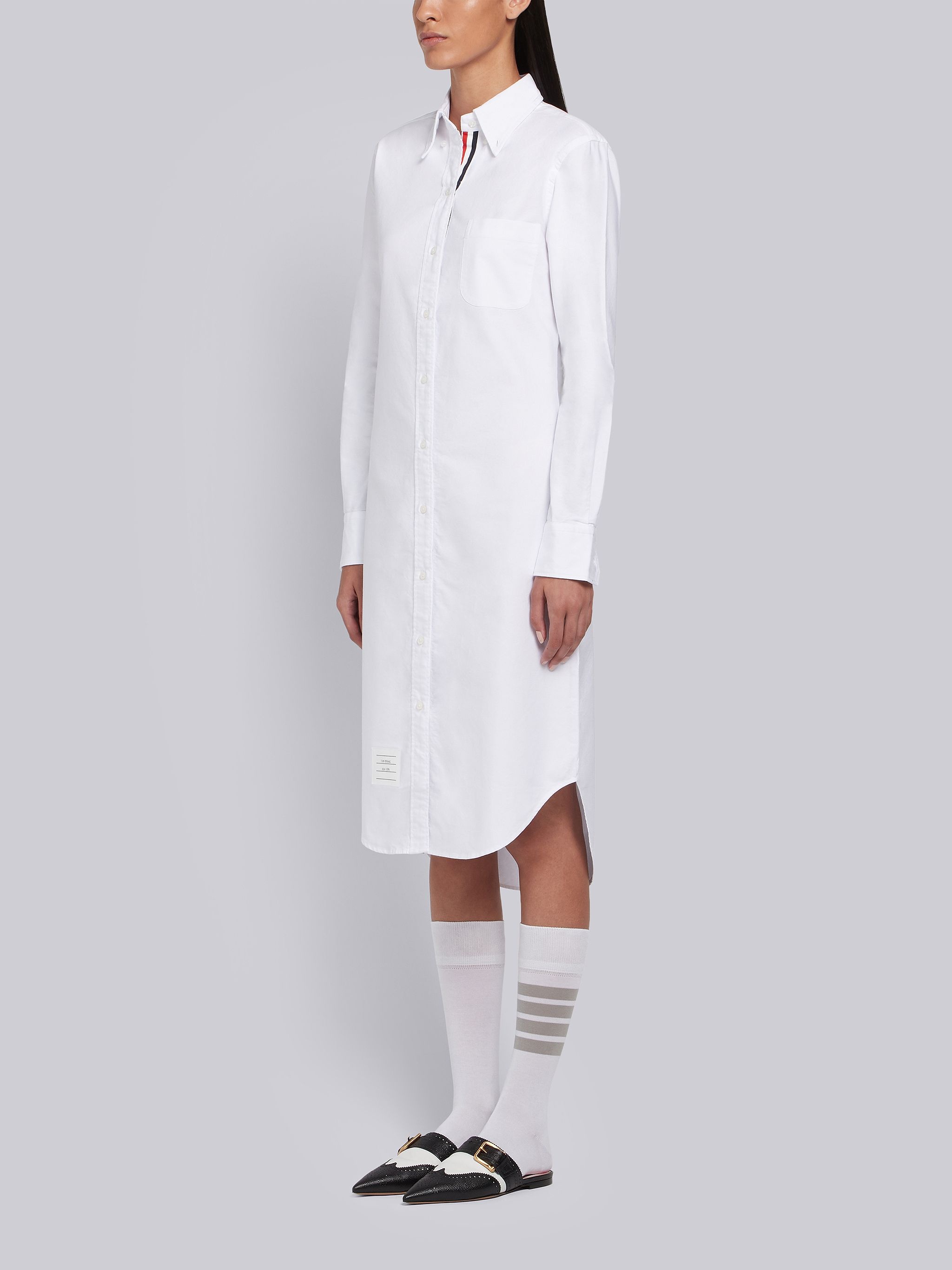 White Classic Oxford Knee Length Shirtdress - 2