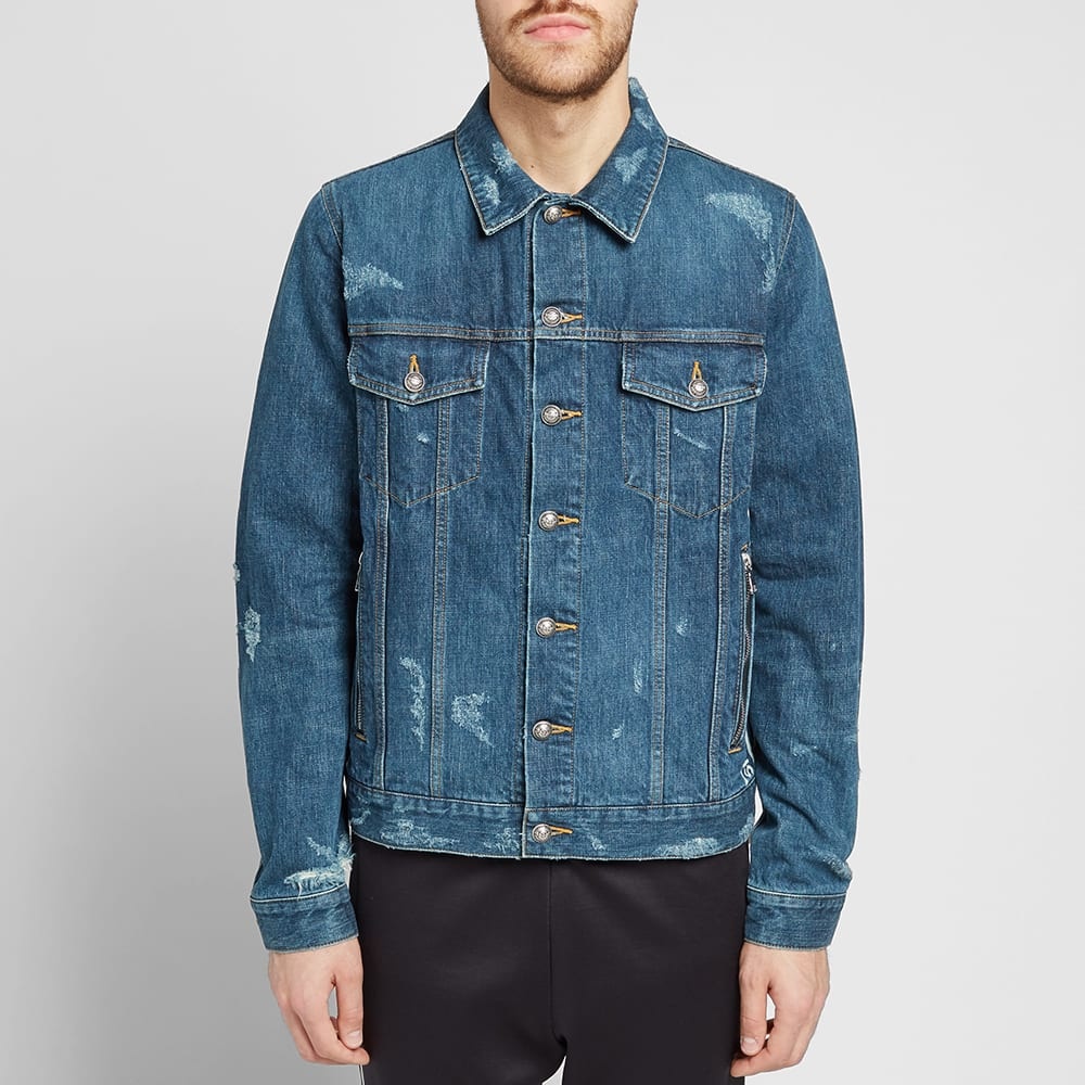 Balmain Taped Logo Distressed Denim Jacket - 8