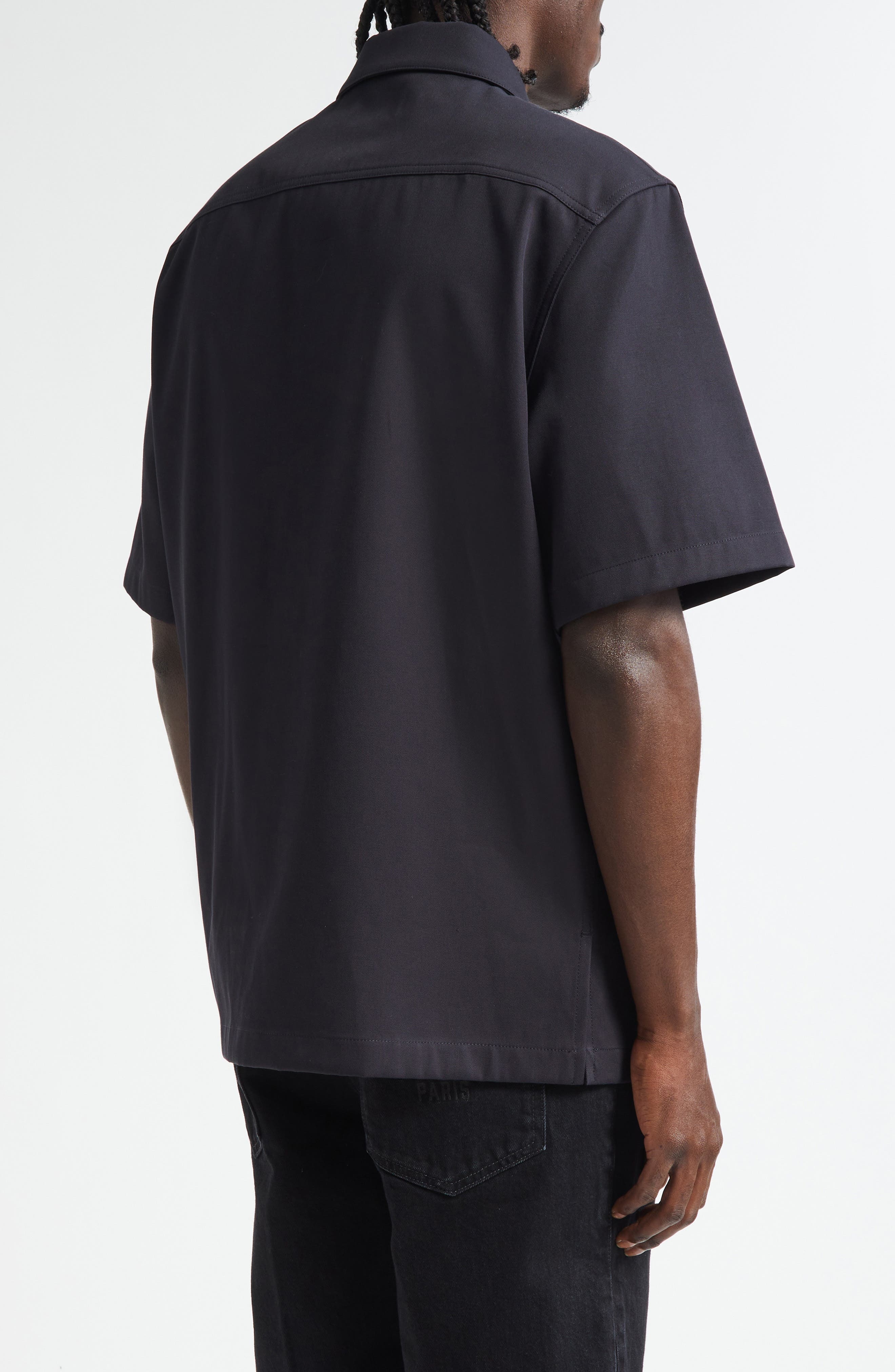 Givenchy Logo Embroidered Short Sleeve Button-Up Shirt in Dark Blue at Nordstrom - 3