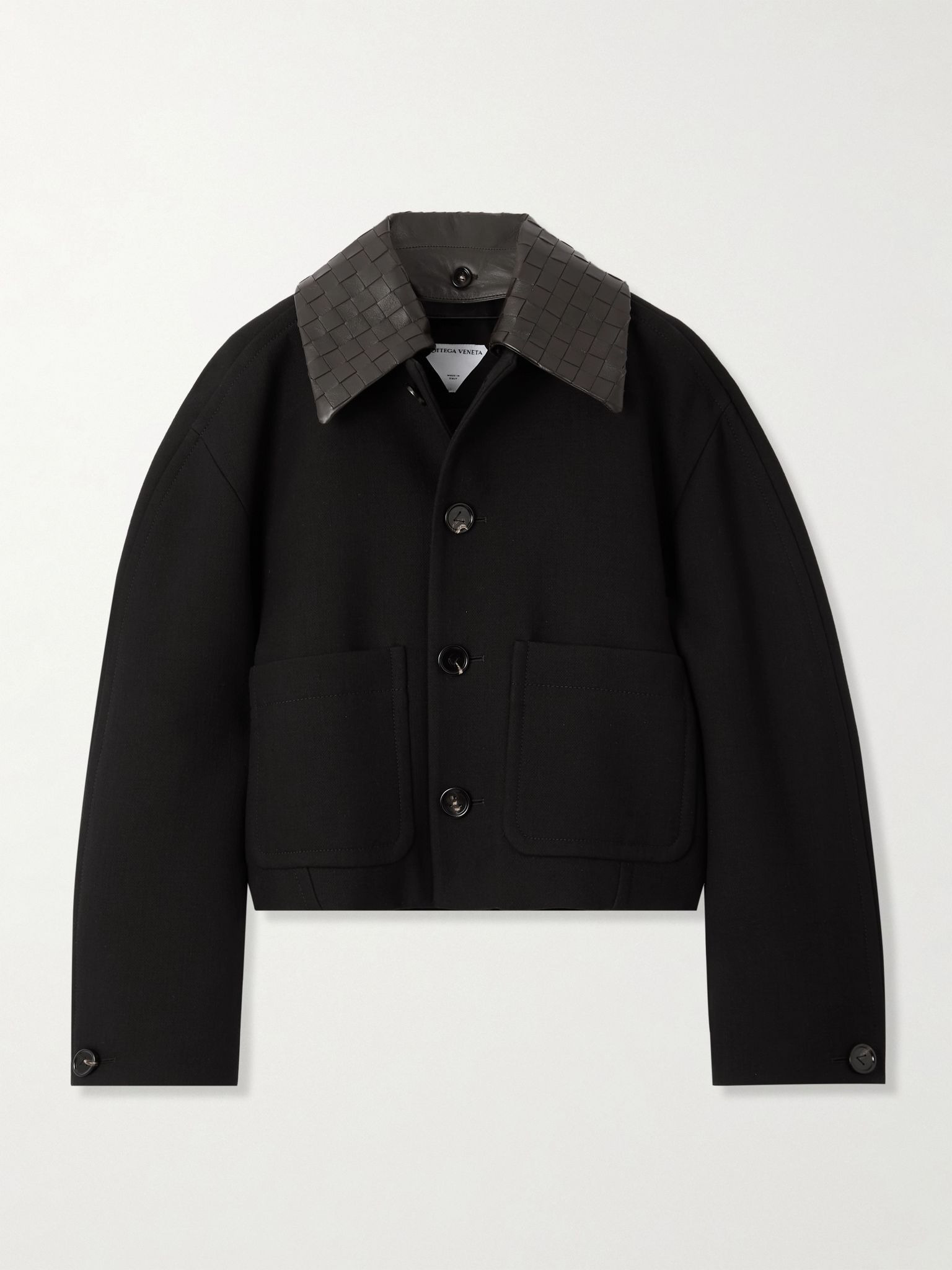 Convertible intrecciato leather-trimmed cotton-blend jacket Black - 1