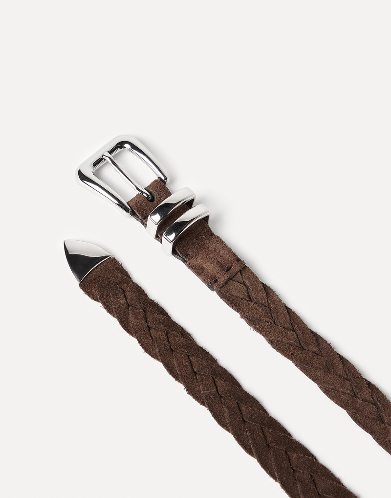 Brunello Cucinelli Reversed calfskin braided belt with tip outlook