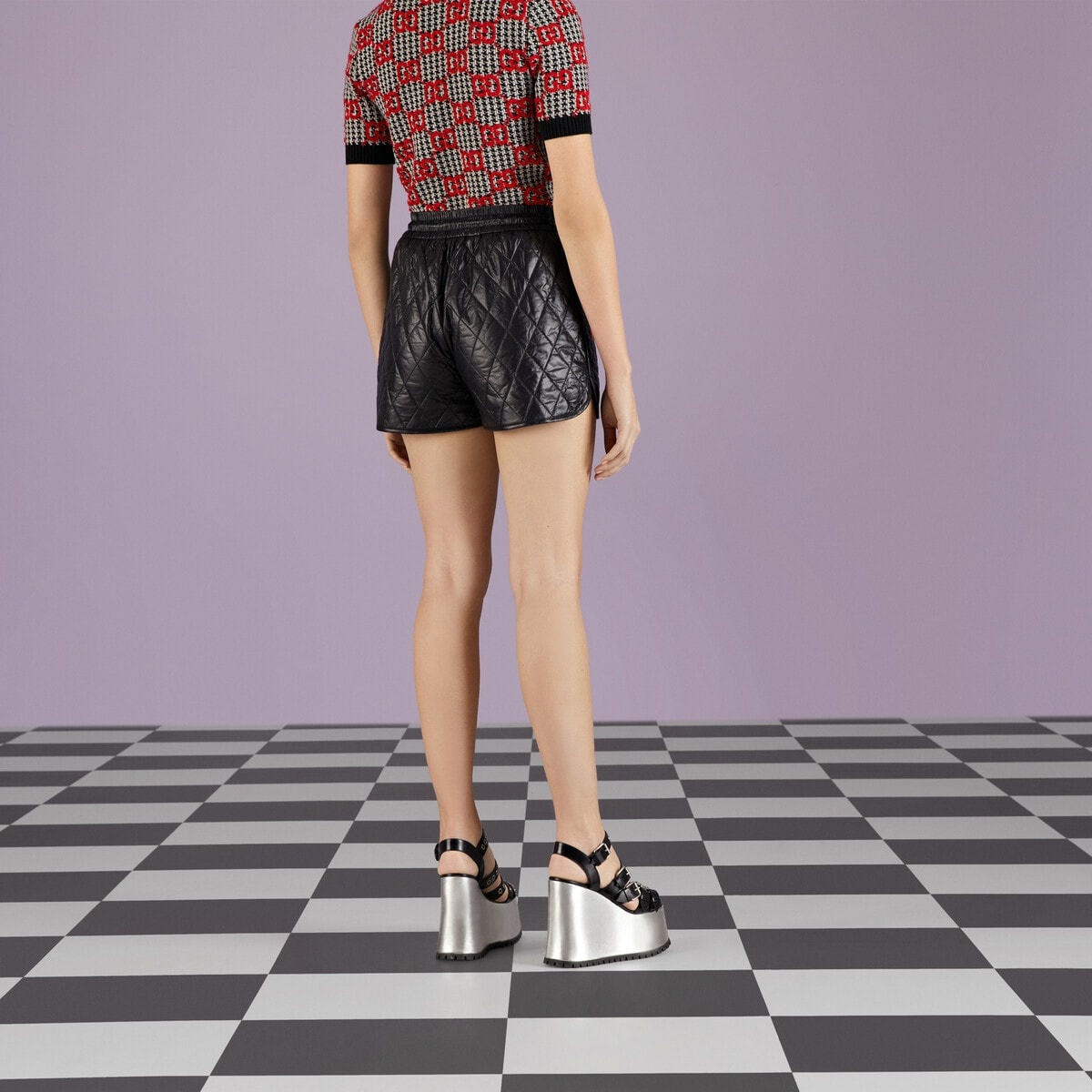 Quilted nylon shorts with patch - 7