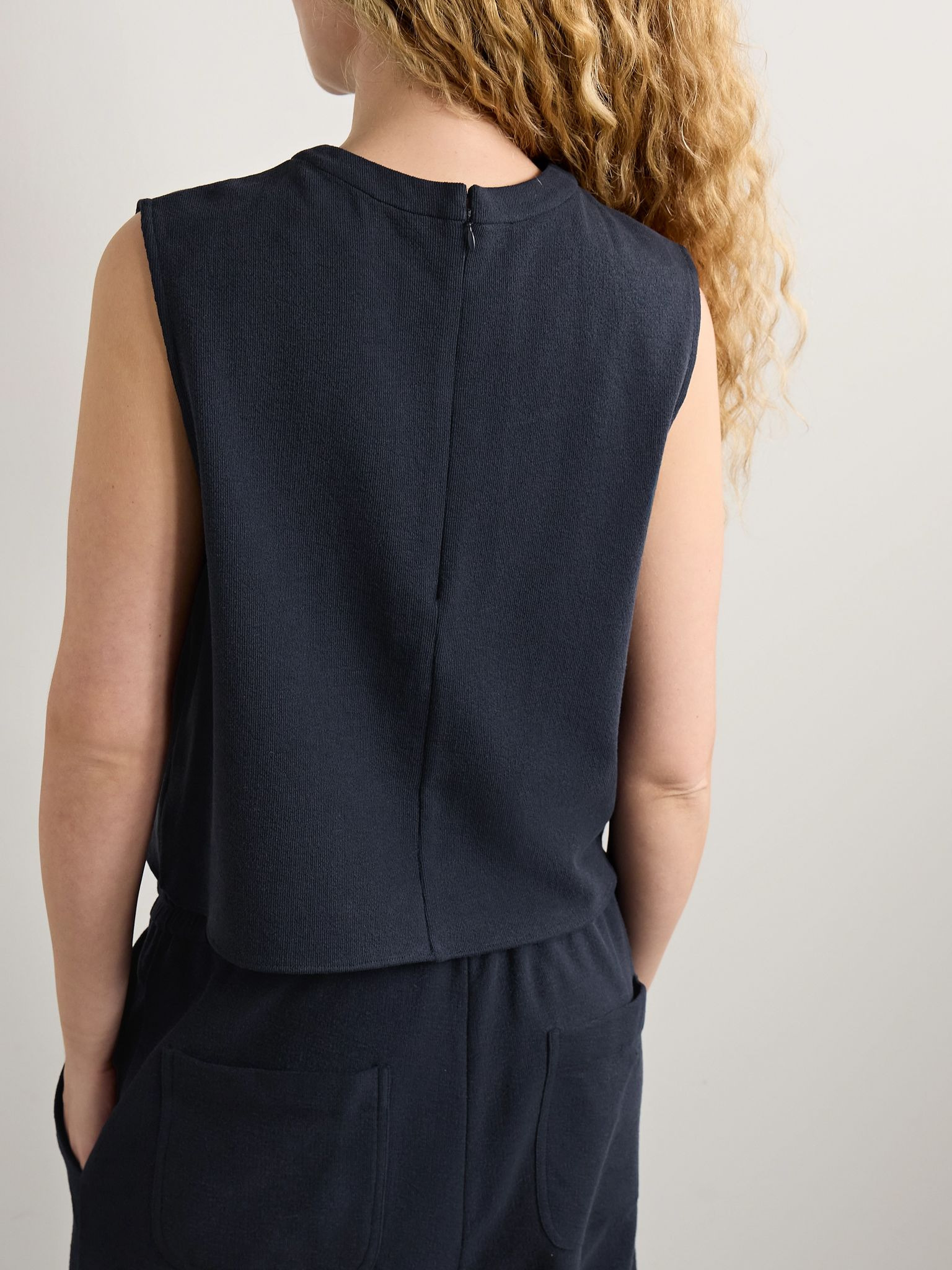 Cropped French wool-blend terry tank Navy - 4