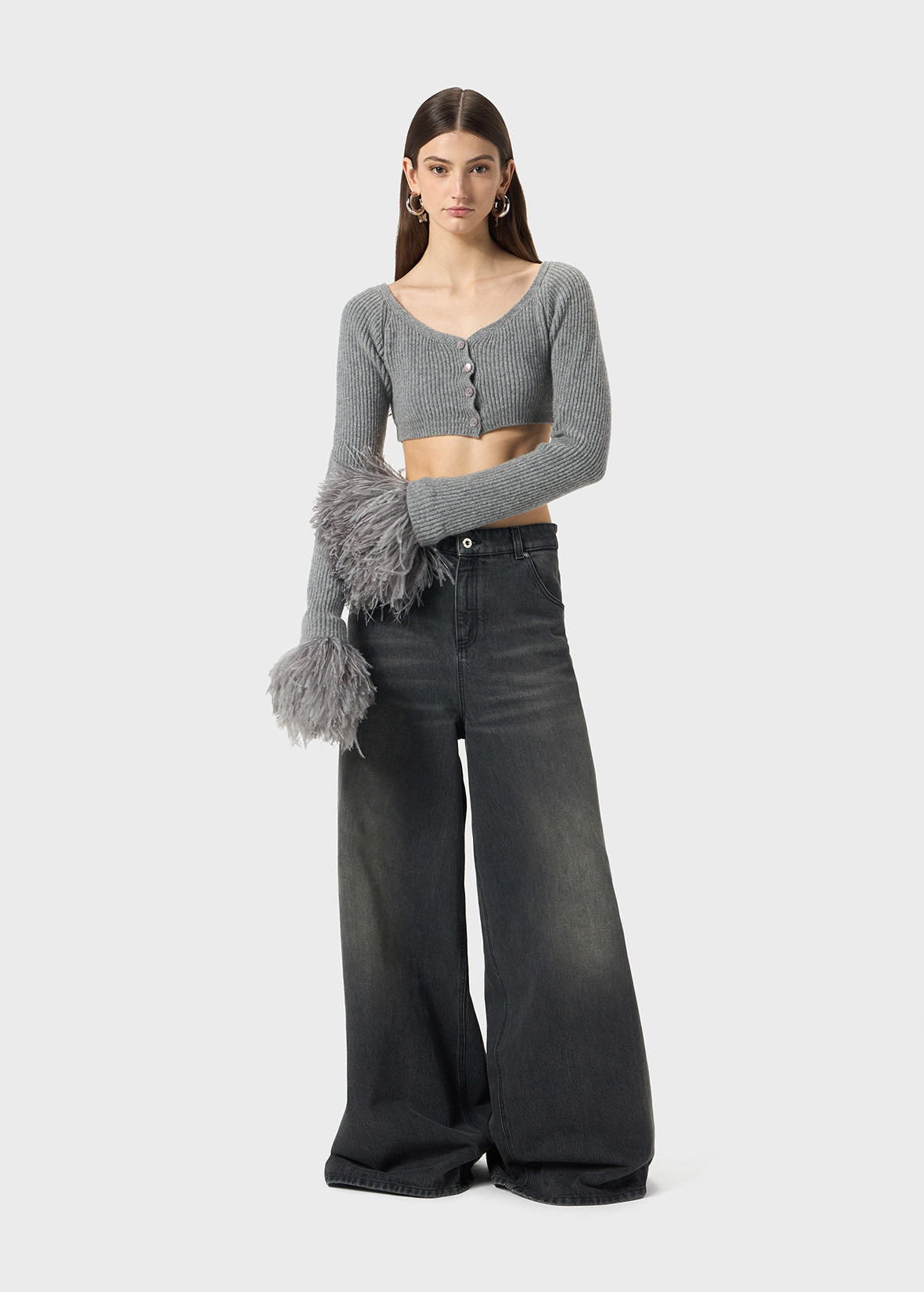 STONE-WASHED SUPERWIDE-LEG DENIM JEANS - 2