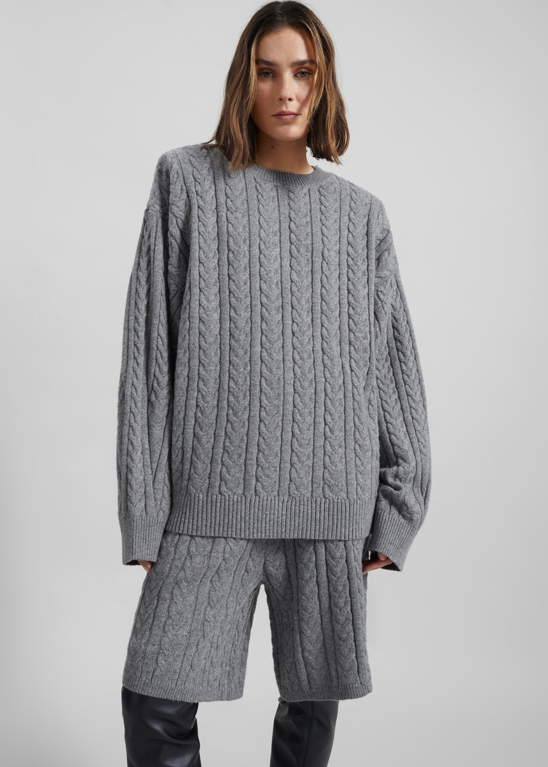Karmoy Cable Knit Padded Sweater - Grey 3