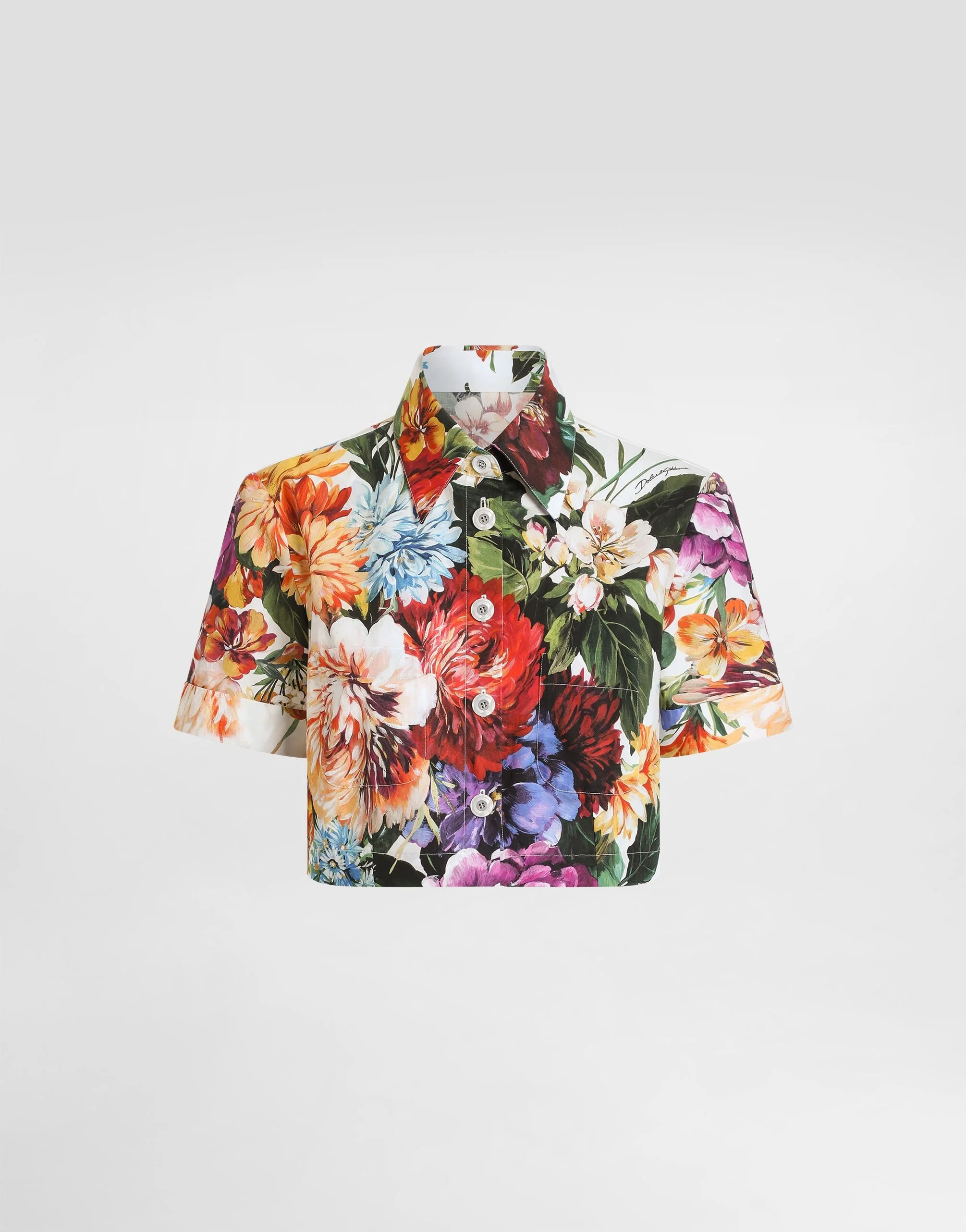 Flower bouquet-print poplin shirt - 1