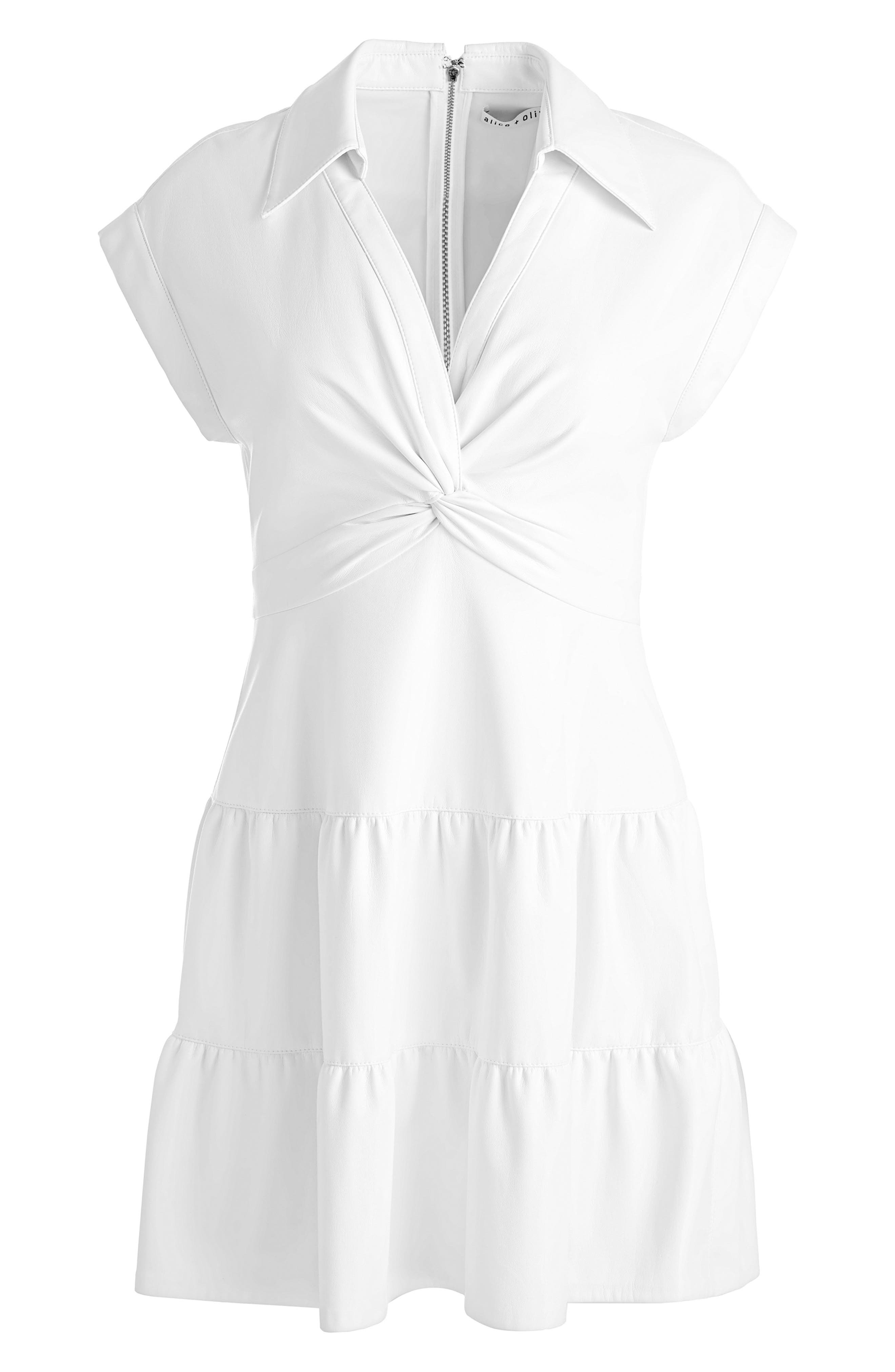 Alice + Olivia Mila Center Twist Cotton Blend Minidress in White at Nordstrom - 4