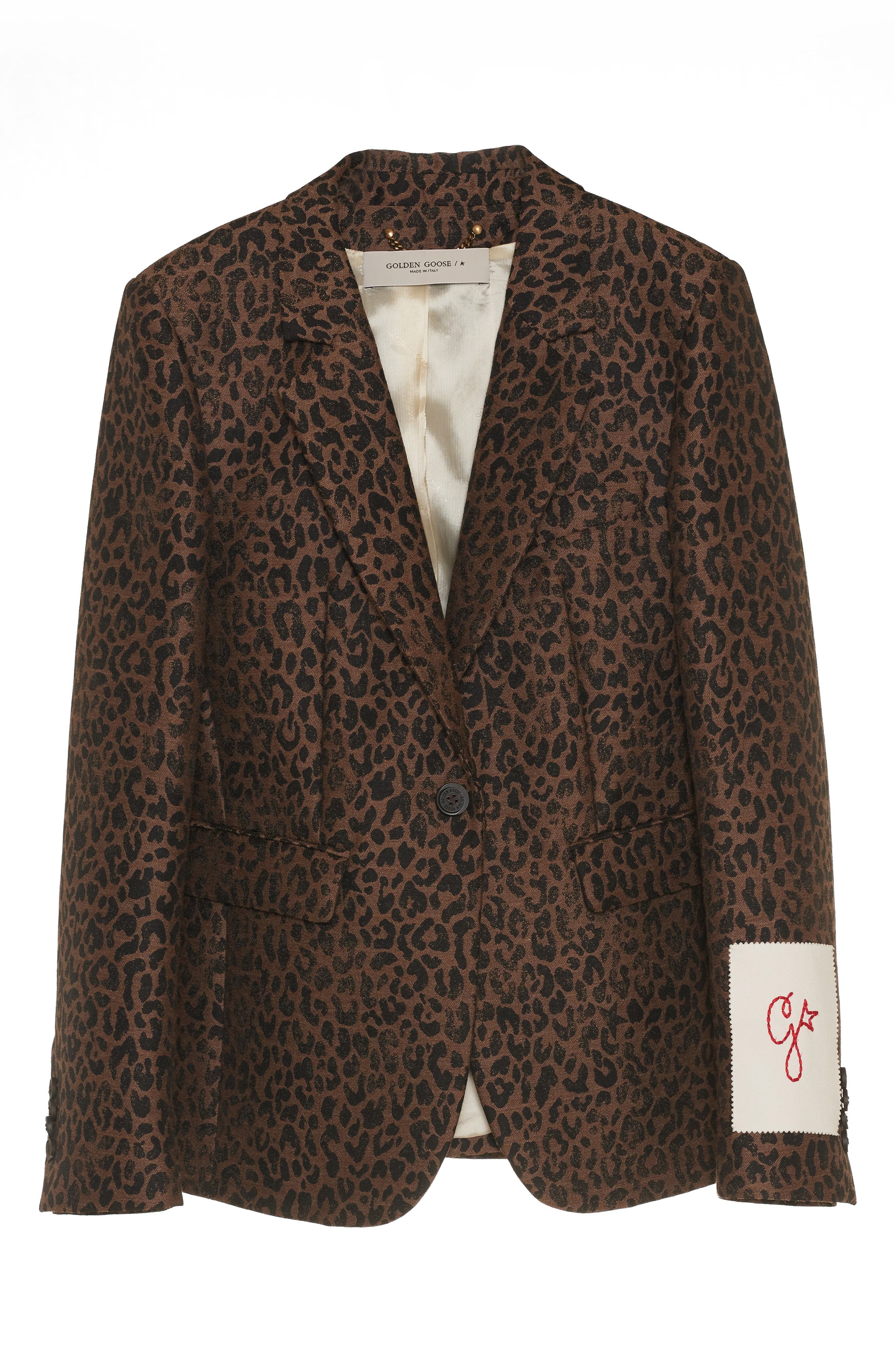 Golden Goose Dune Leopard Virgin Wool Blend Blazer in New Bison/Black at Nordstrom - 6