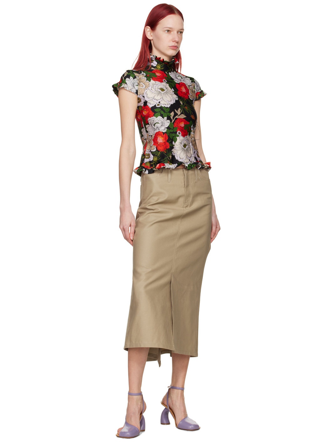 Tan No Waistband Midi Skirt - 4