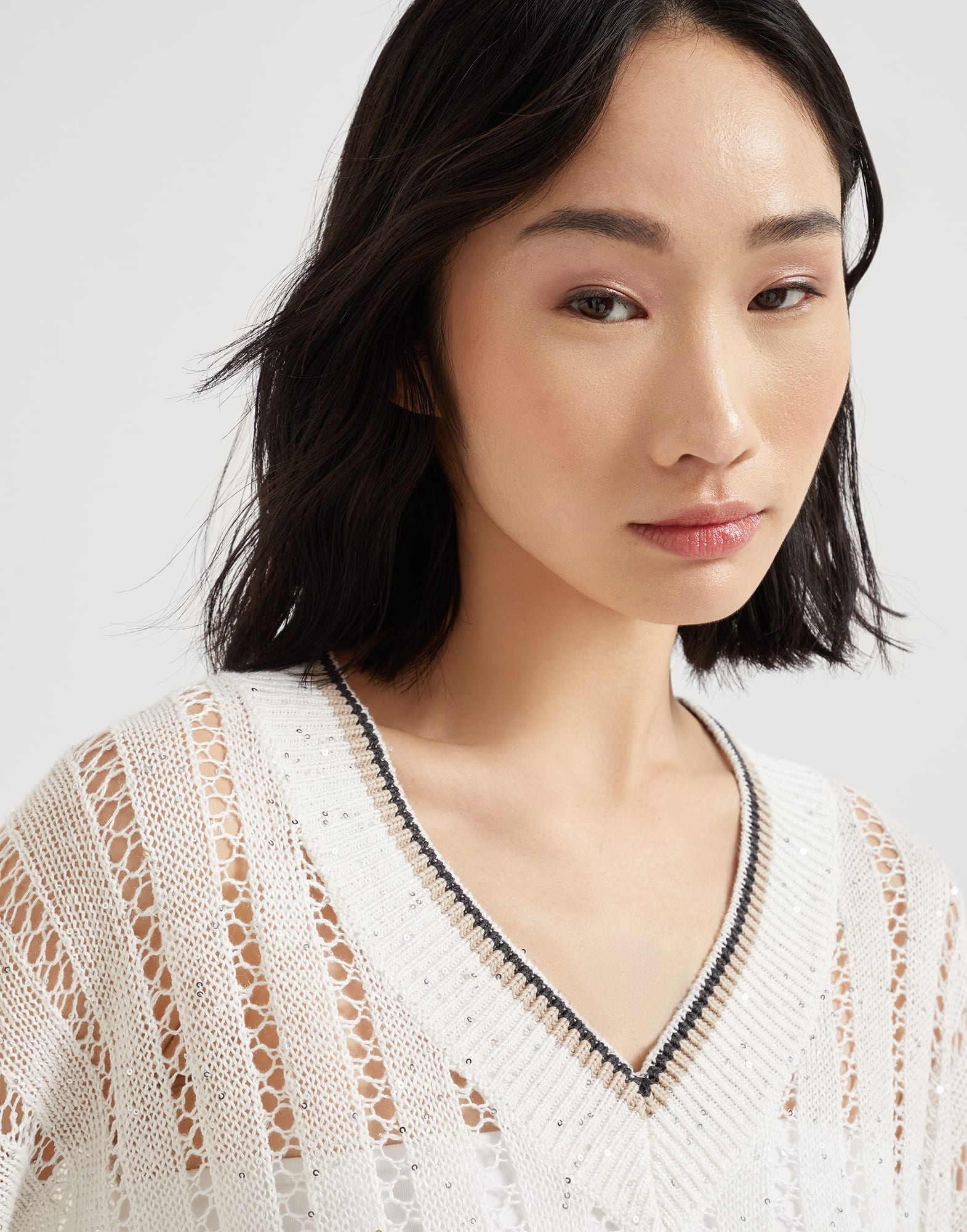 Linen dazzling ribbed net sweater - 3