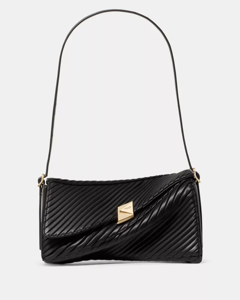 Deco Pleated Twisted Flap Shoulder Bag - 1