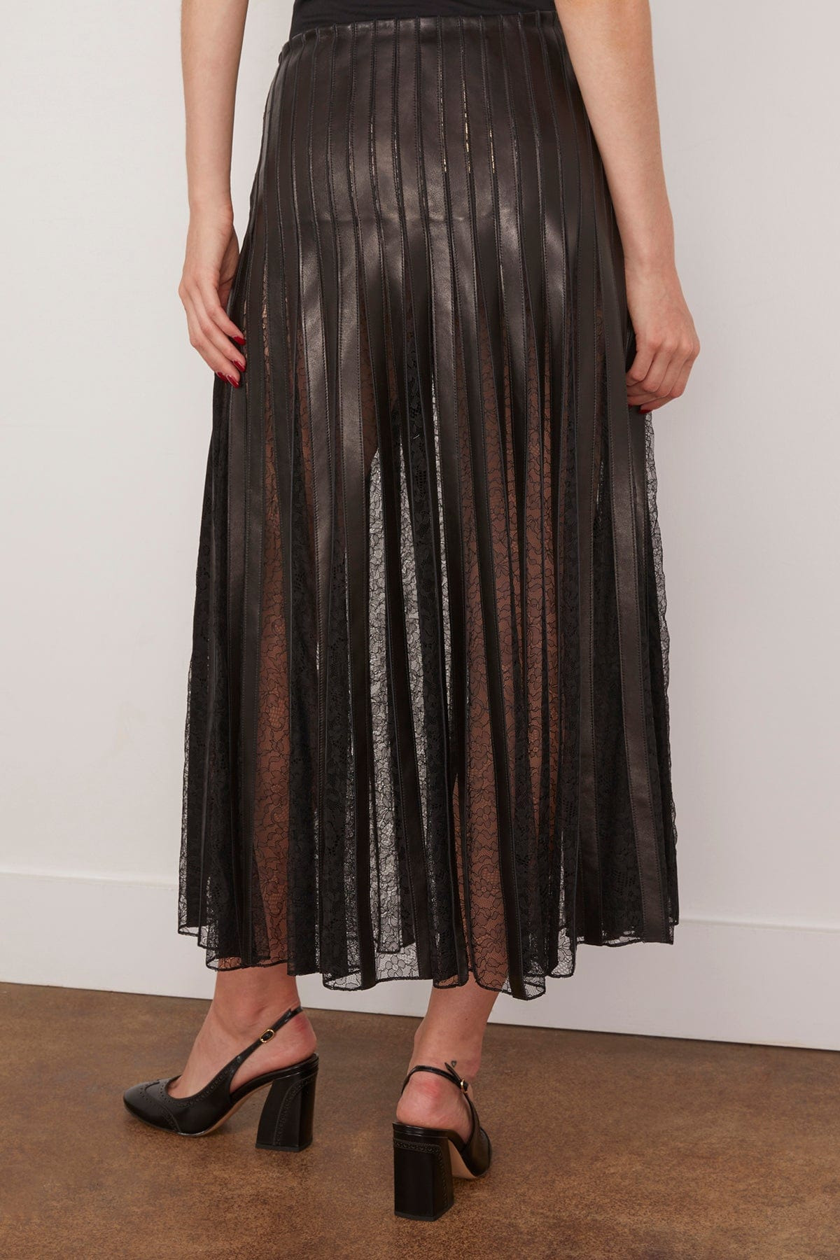 The Alix Skirt with Leather Strip Embroidery in Black - 4