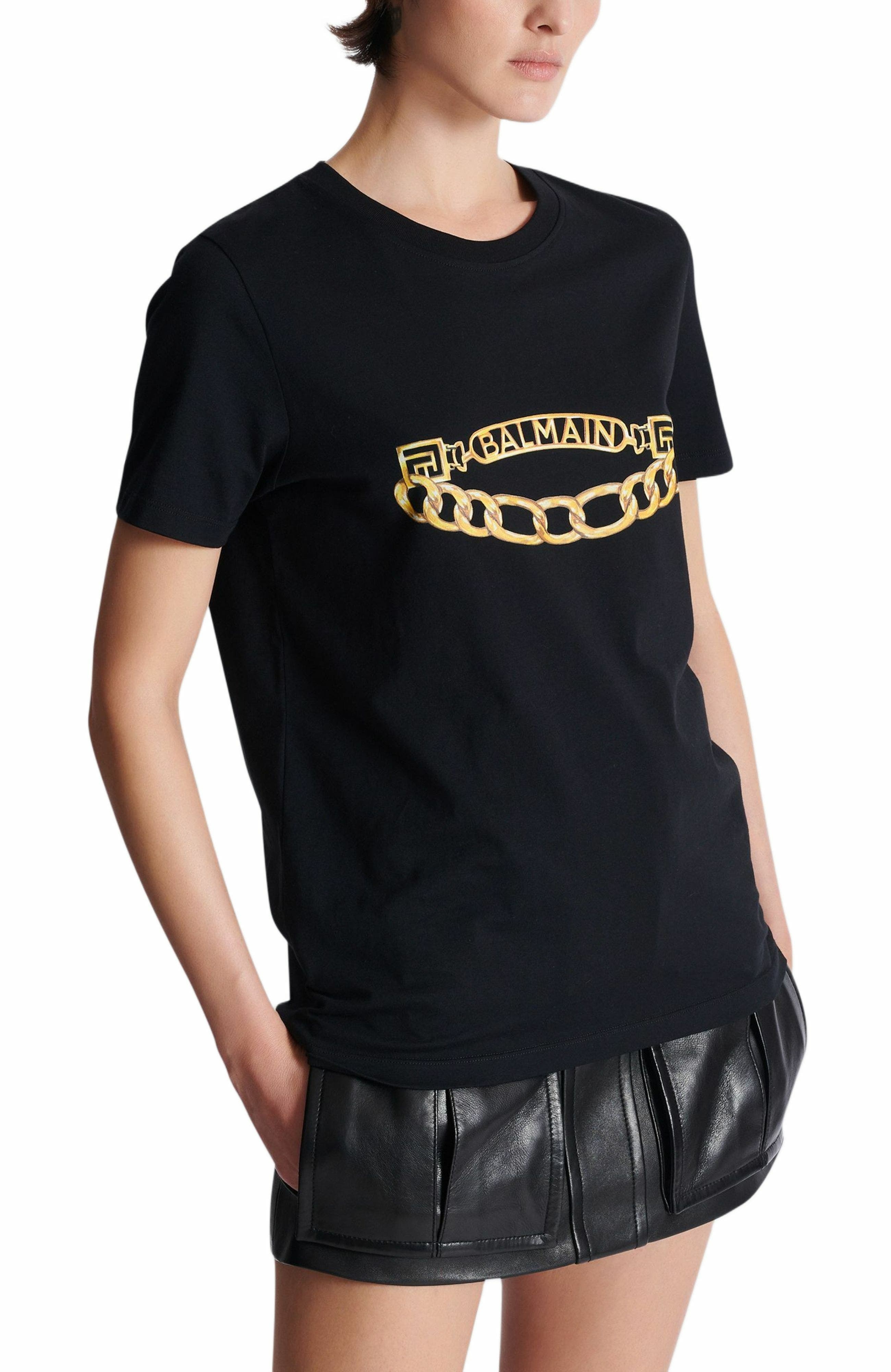 Short-sleeved Balmain Chain print T-shirt in Black at Nordstrom - 5
