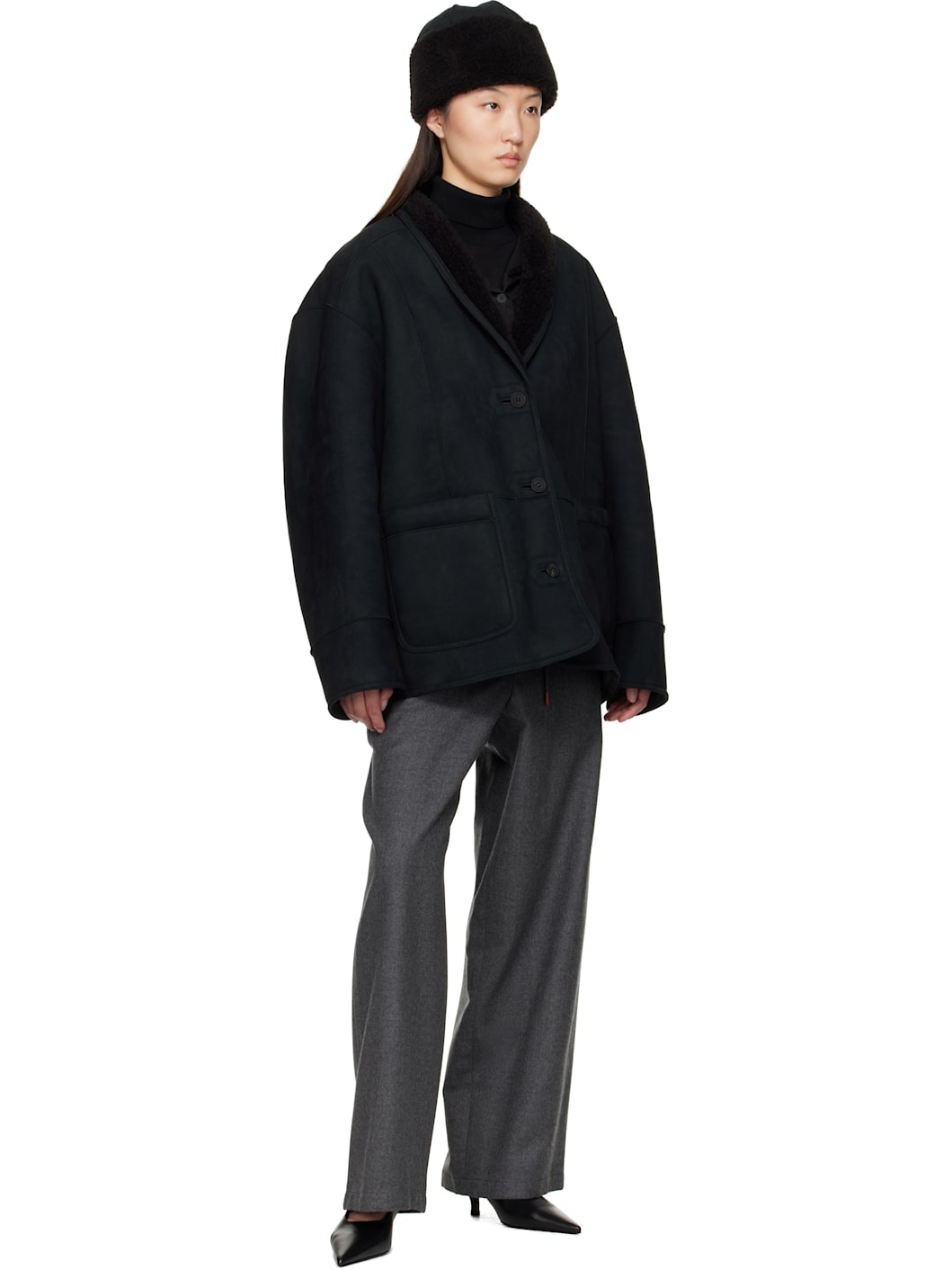 Gray Drawstring Easy Wool Trousers - 4