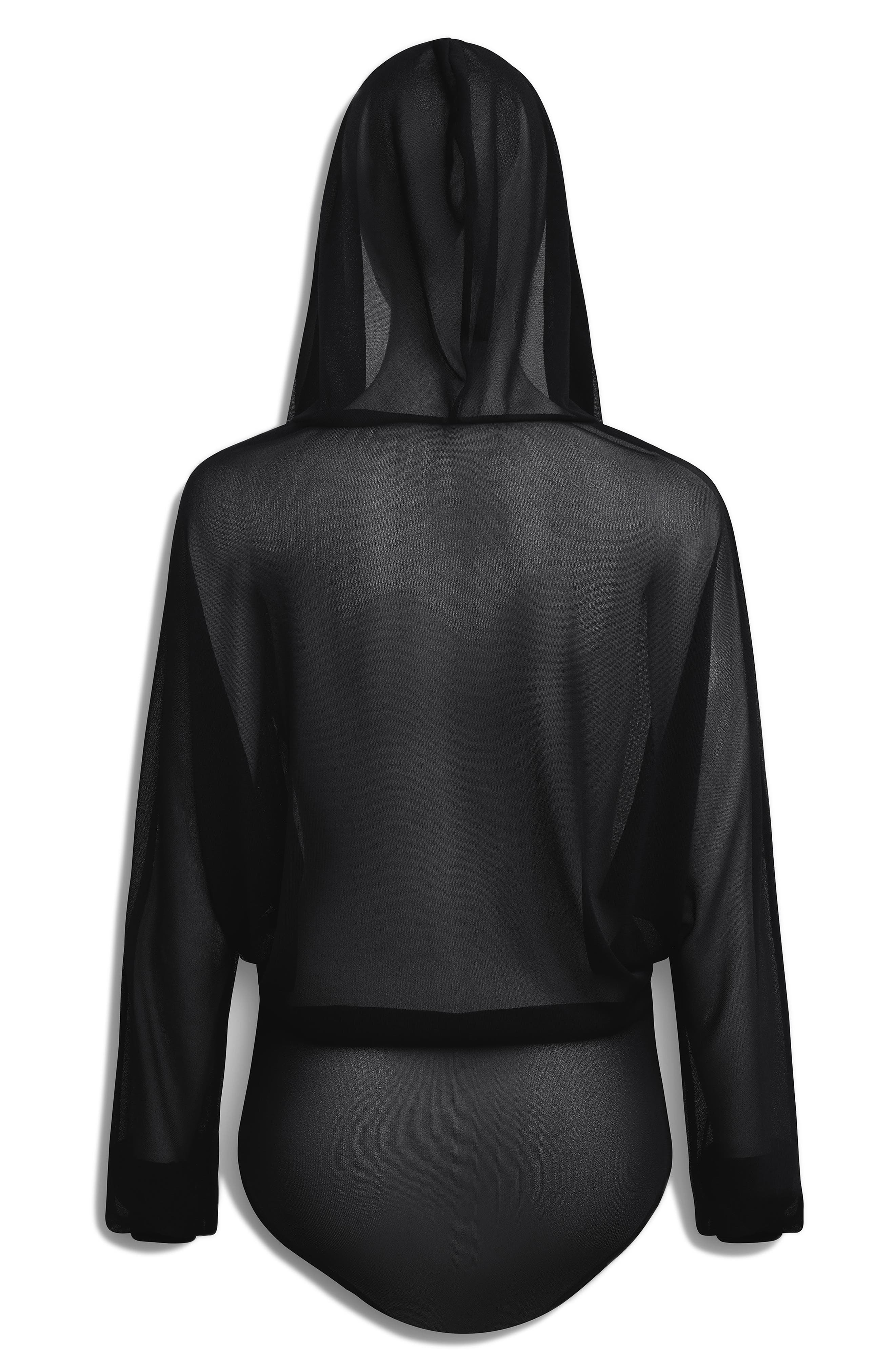 Alaïa Hooded Long Sleeve Mesh Bodysuit in Noir Alaia at Nordstrom - 2