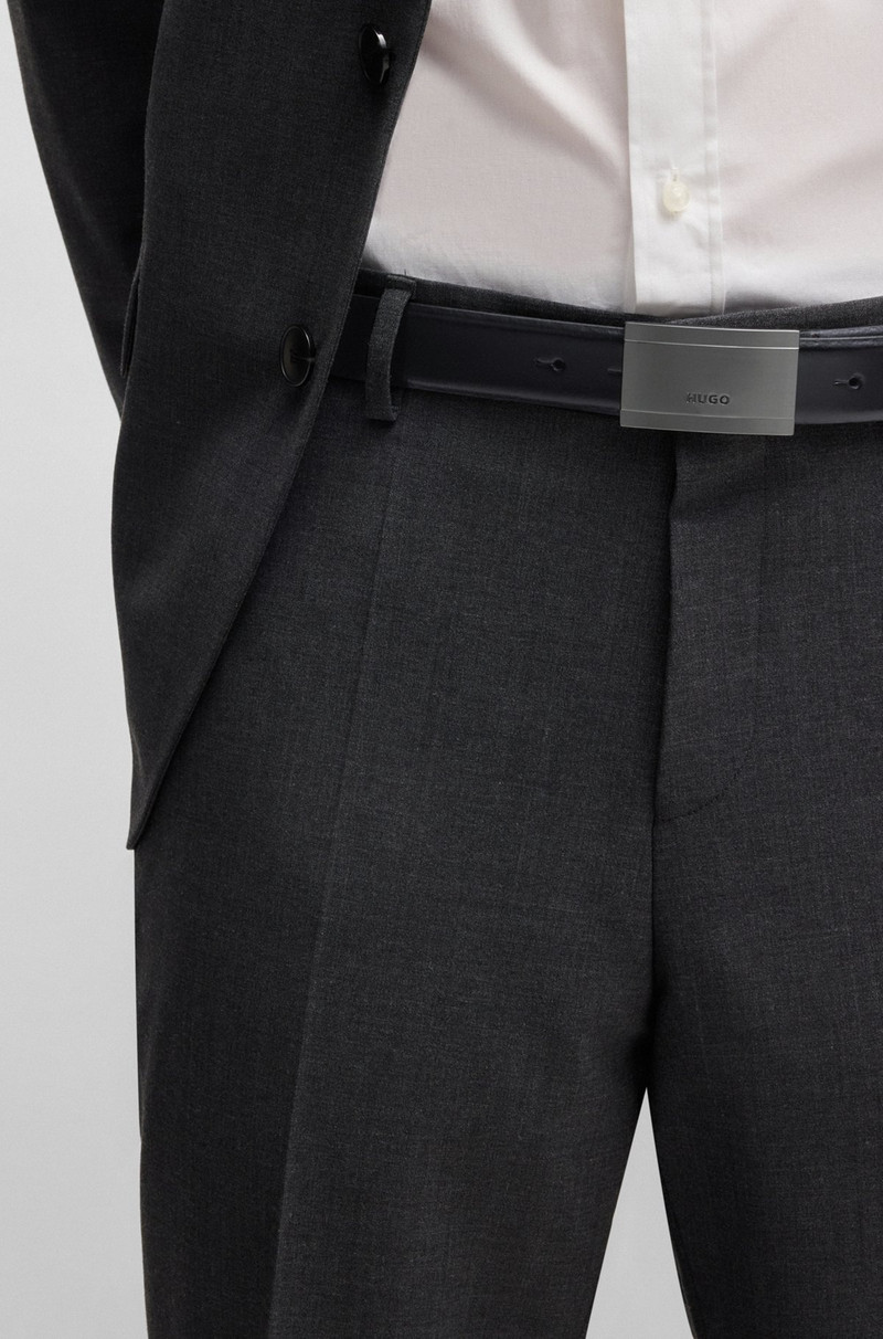 HUGO LEATHER BELT WITH BRANDED GUNMETAL PLAQUE BUCKLE outlook