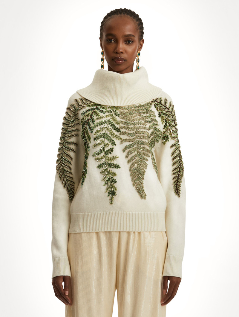 Oscar de la Renta FERN CRYSTAL EMBROIDERED TURTLENECK outlook