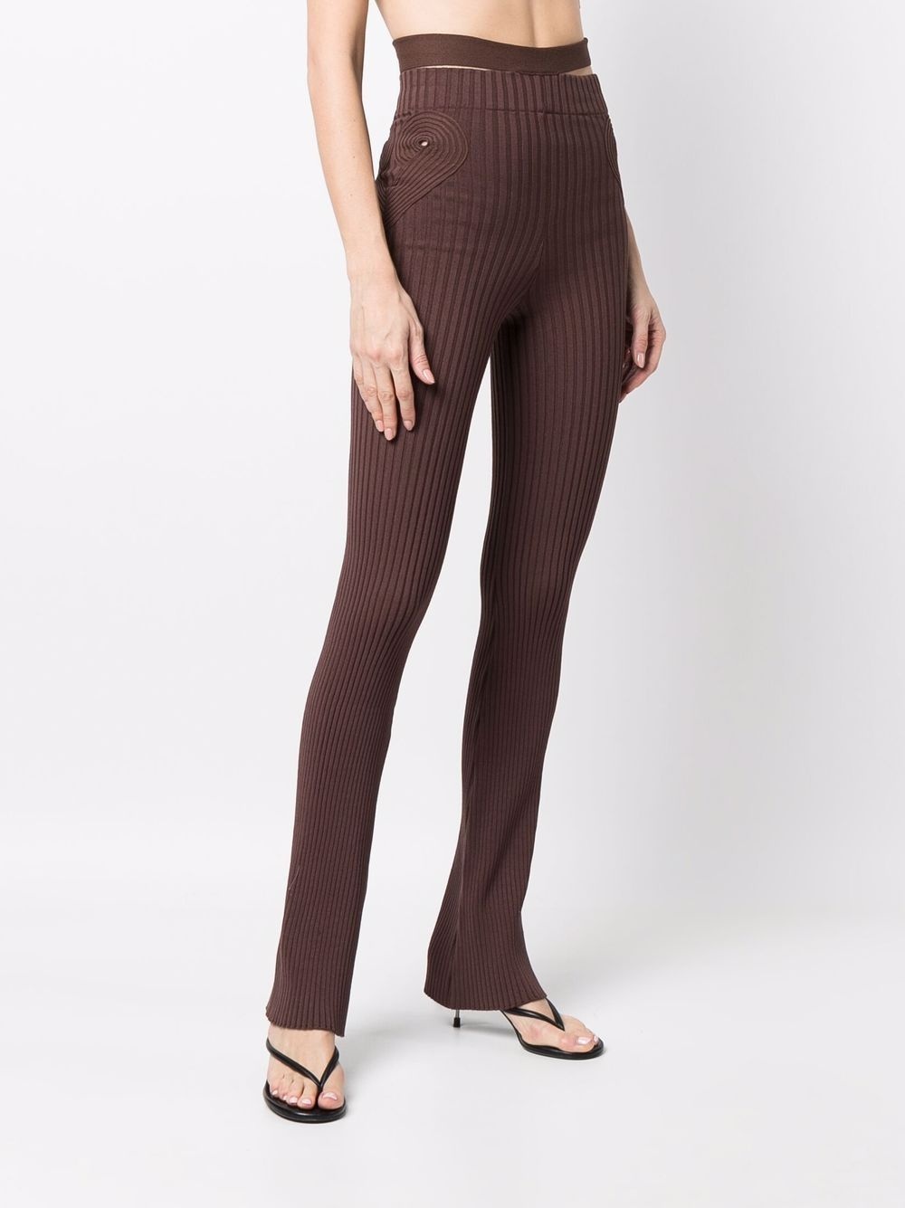 ribbed-knit flared trousers - 3