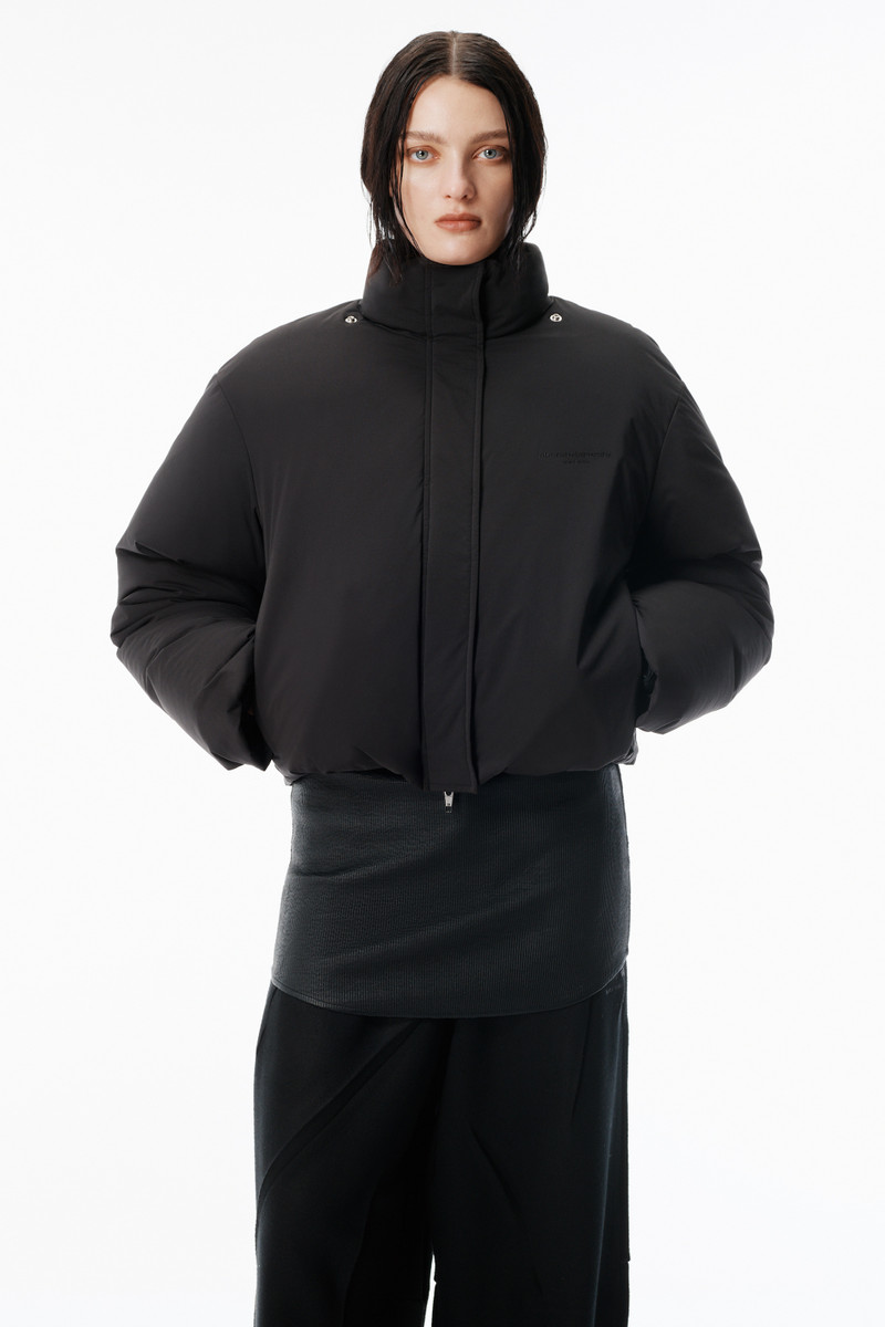 Black Puffer Coat with Detachable Scarf 4