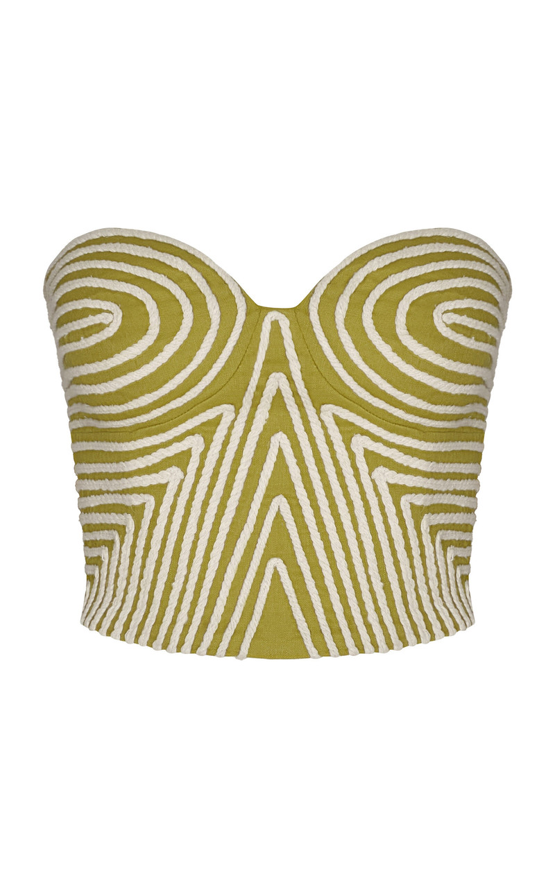 Y Limon Embroidered Linen Top lime green 1