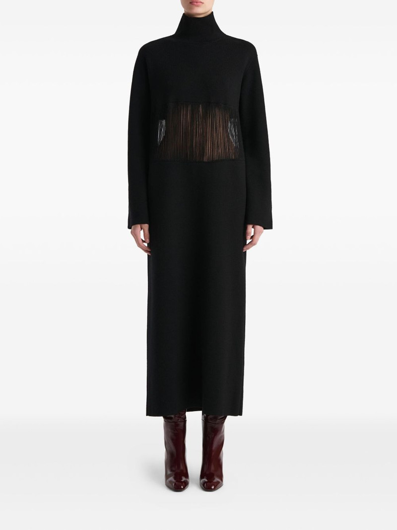 KHAITE fringed turtleneck midi dress outlook