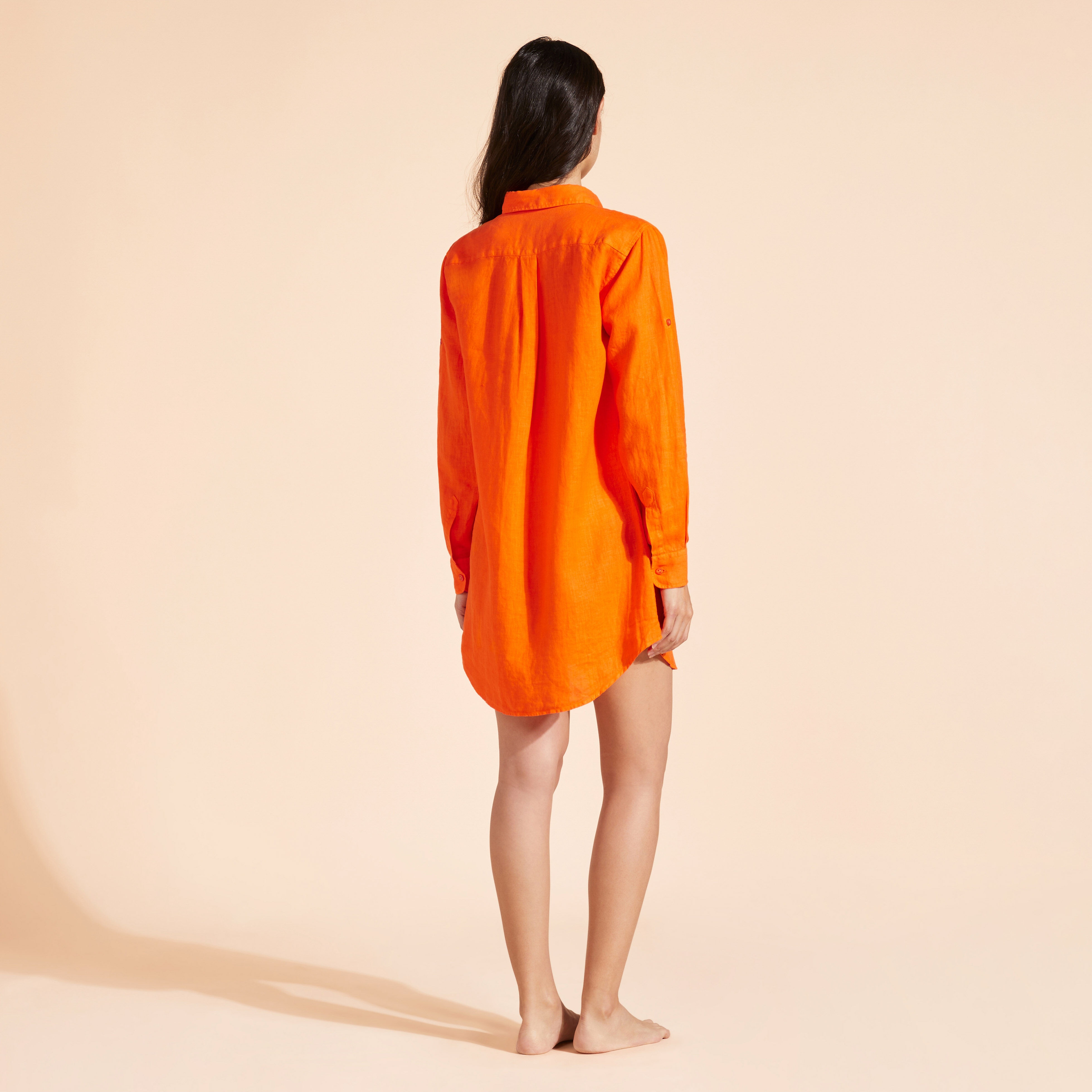 Women Linen Shirt Dress Solid - 4