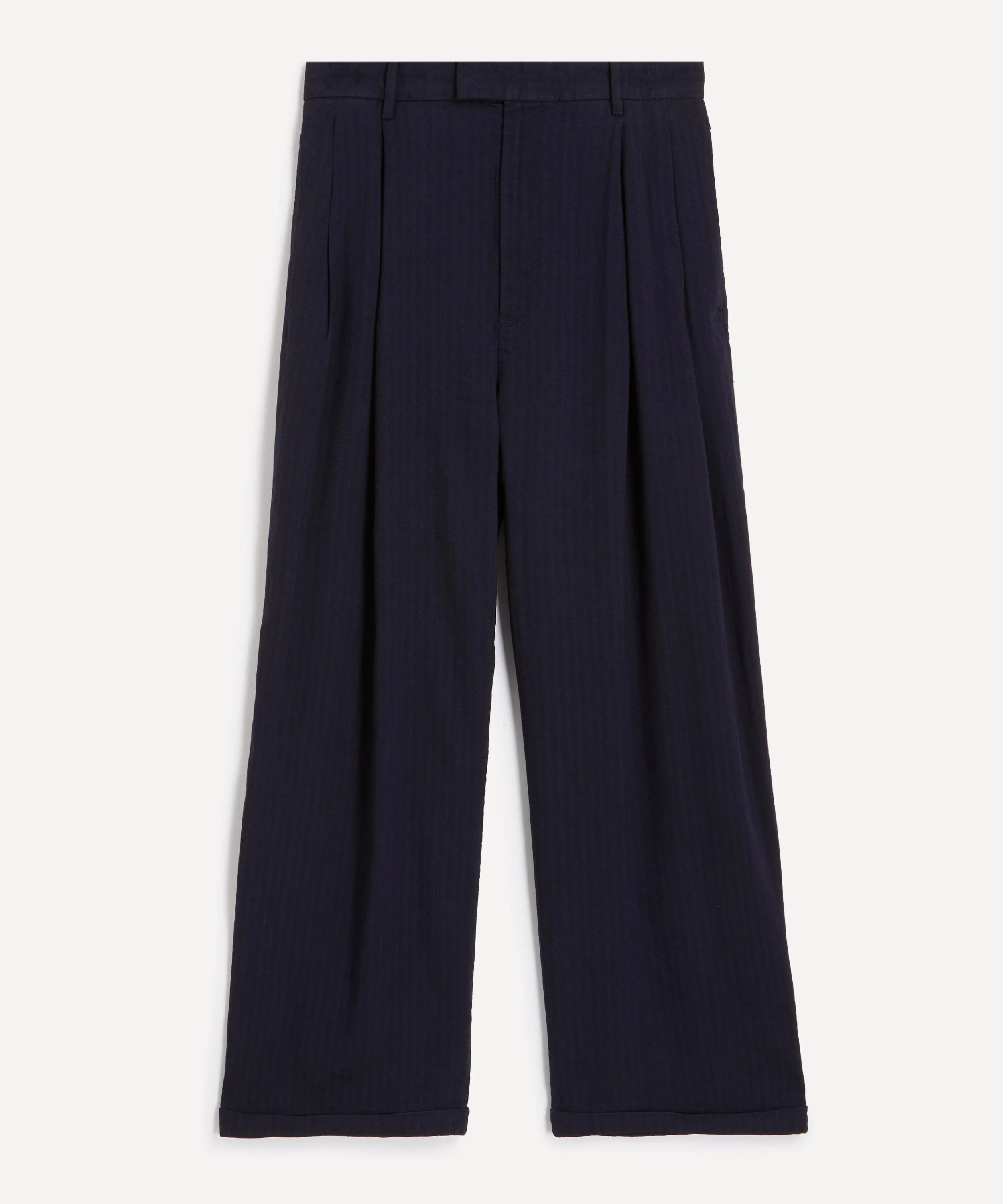 Navy Braghier Wide-Fit Herringbone Trousers - 1