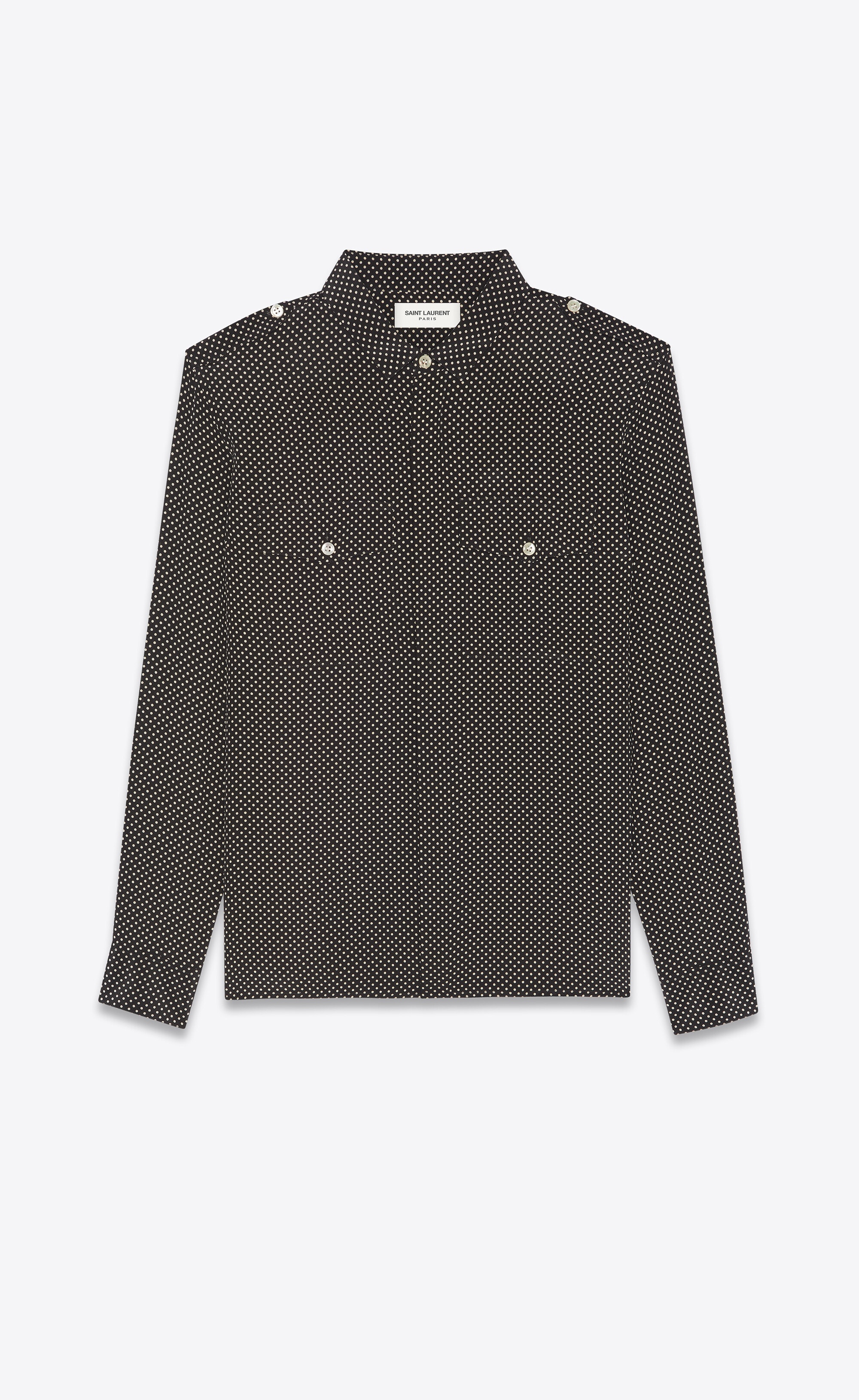 fitted military shirt in polka dot crepe de chine - 1