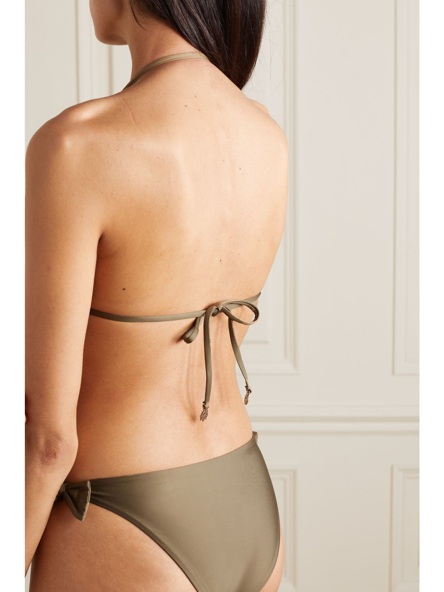Bow-detailed halterneck bikini top Dark green - 4