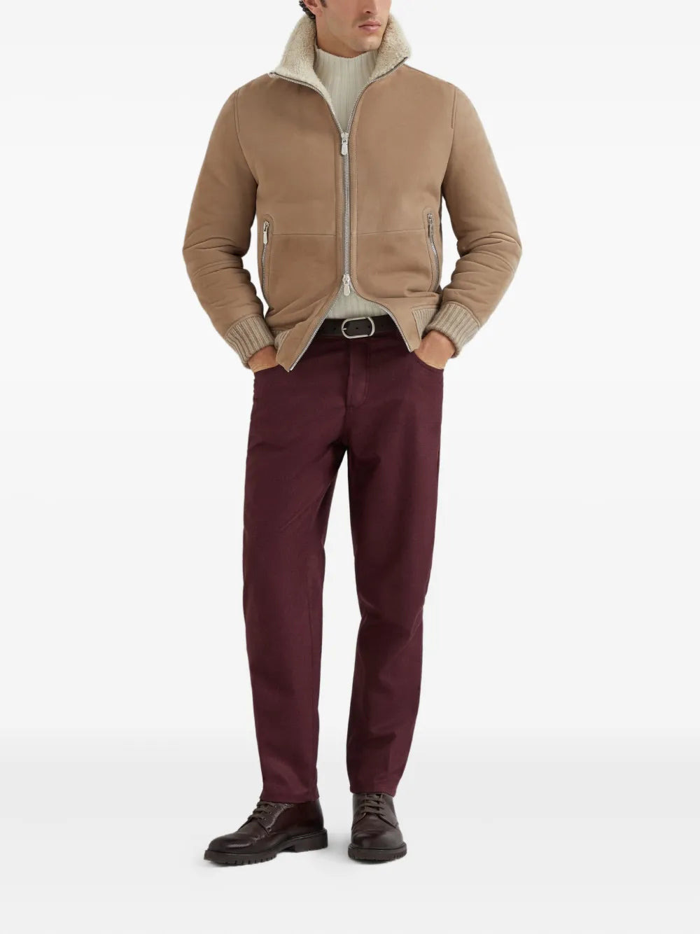 Suede Jacket With Shearling Collar - 2