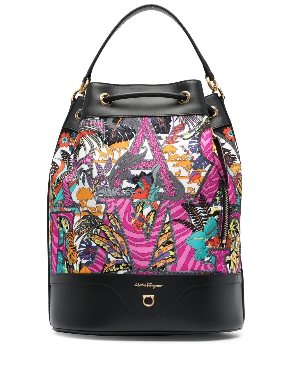 safari-print leather-trim backpack - 1