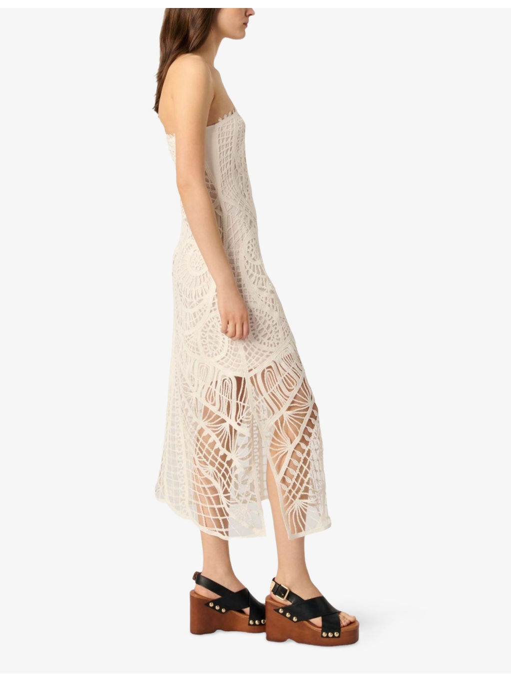 Geometric-Pattern One-Shoulder Crochet-Knit Midi Dress - 3