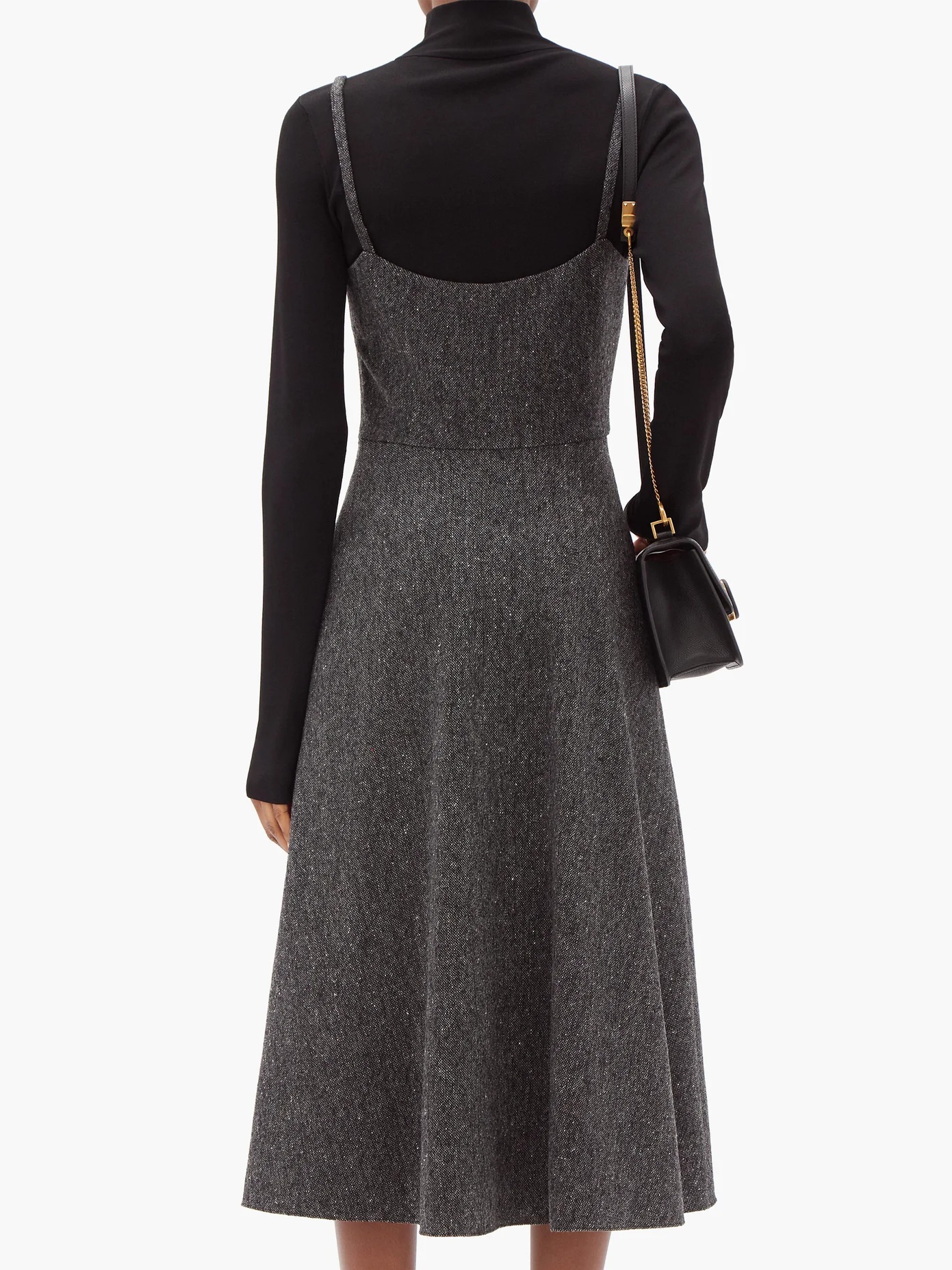 V-neck wool-blend tweed midi dress - 5